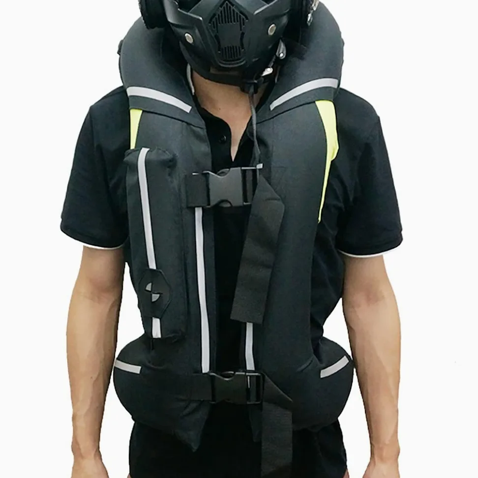 Chaleco con airbag para Motociclistas Chaleco con airbag Ligero de Alta Visibilidad con Bolsa de Aire para el Cuello (Negro L)