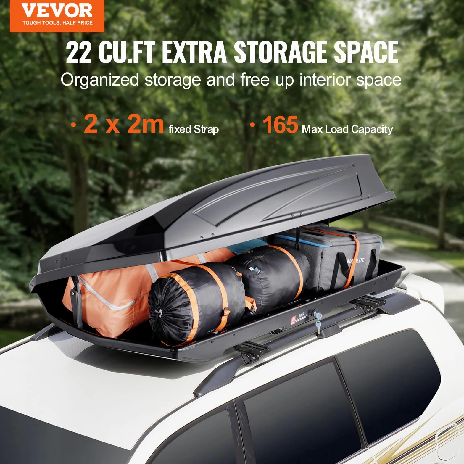 VEVOR Cofre de Techo 562 L Portaequipajes de Techo Rígido de ABS con Apertura de Doble Cara 2 Correas Reforzadas Aerodinámico Maletero Techo Coche para la Mayoría de Travesaños, Coche, SUV, Negro