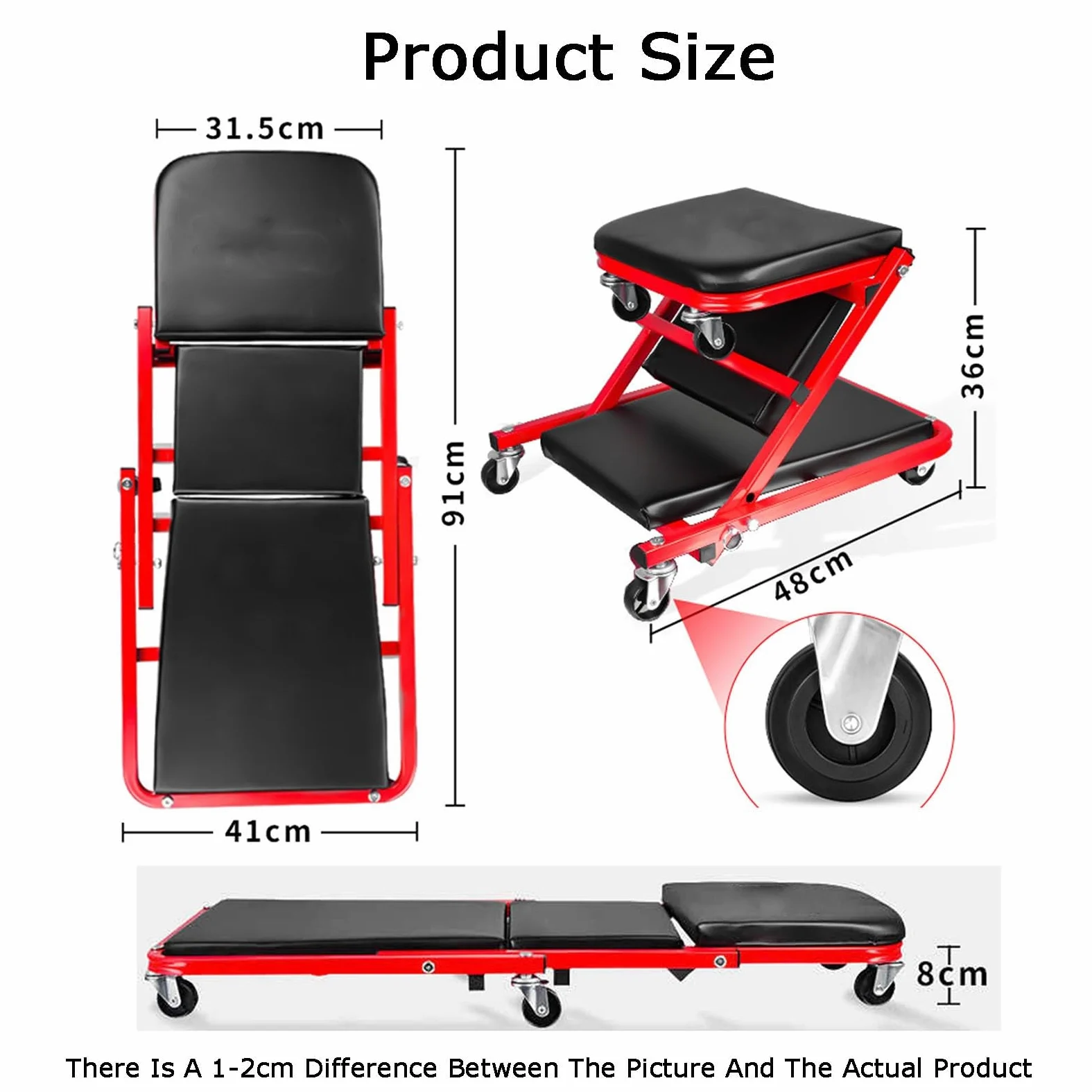 Genérico Camilla Mecánica, Capacidad De Carga De 136 Kg, Asiento Reclinable 2 En 1 con Ruedas, For Taller Mecánico