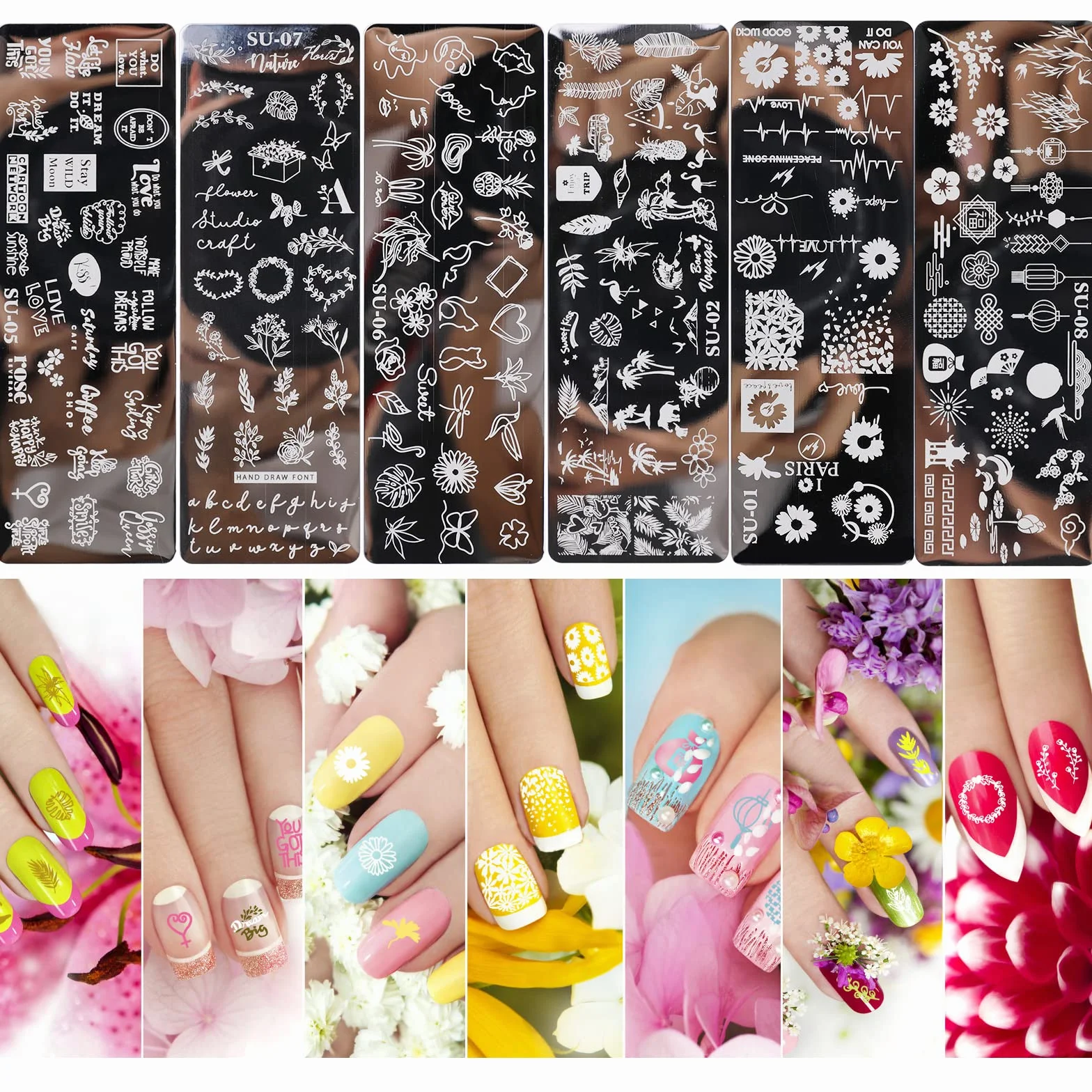 MWOOT 6 Piezas Placas de Estampado de Uñas Nail Art Stamping Placas de Uñas Manicura Decoracion