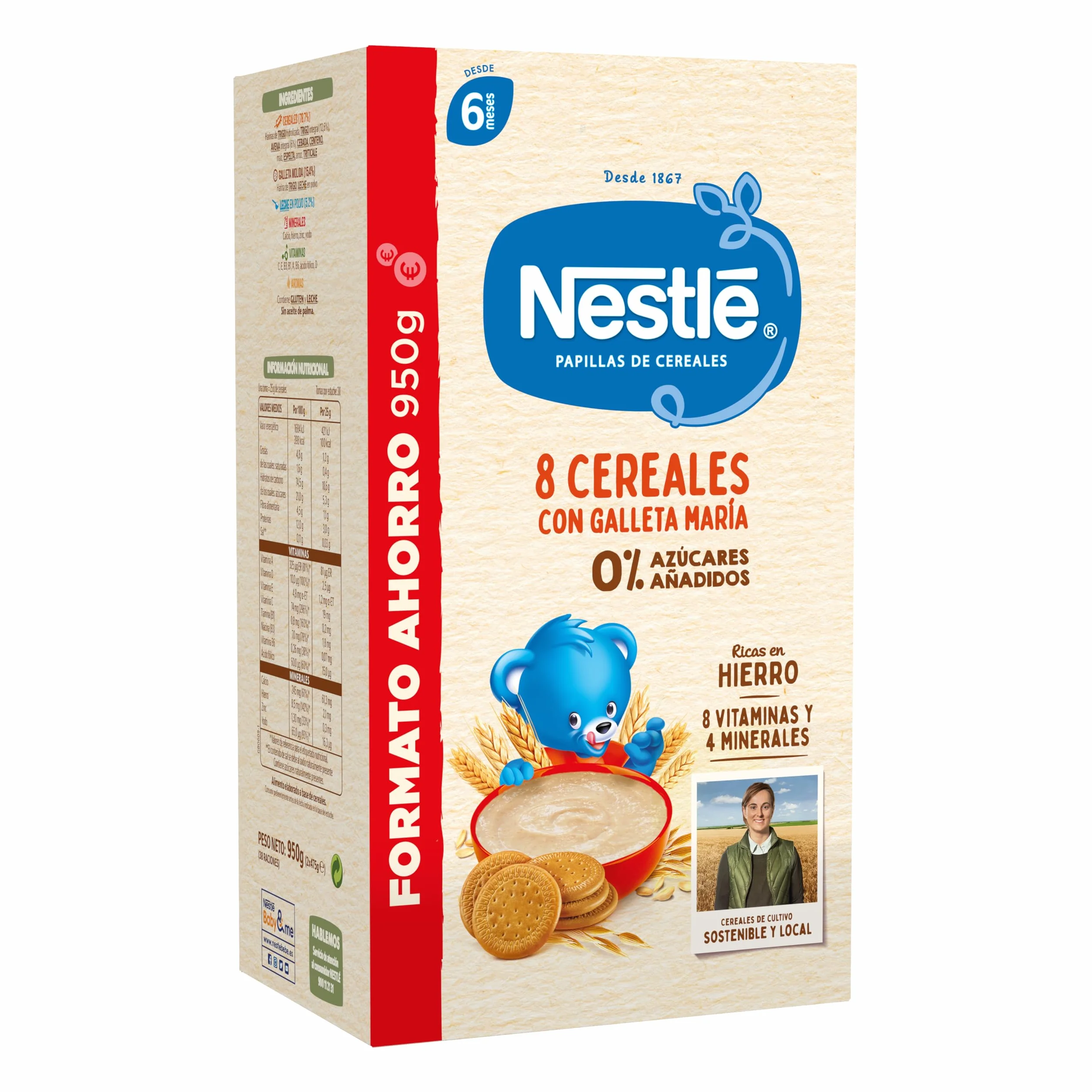Nestle Papilla 8 Cereales con Galleta, 950 g