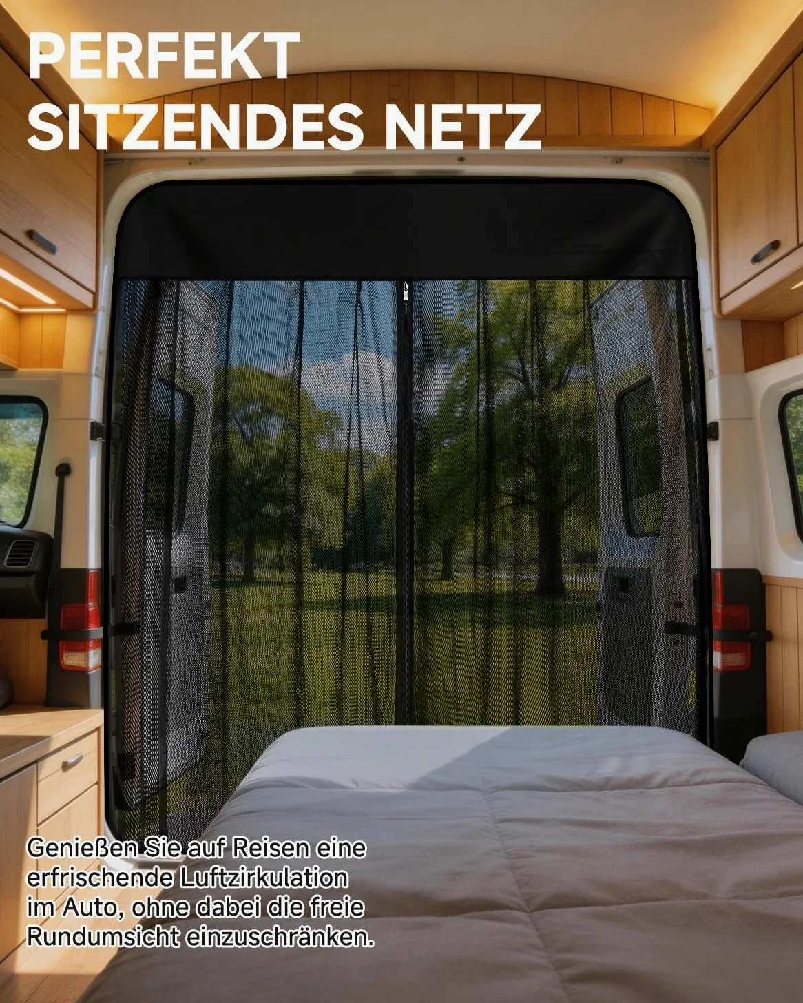 Red de protección solar universal para portón trasero con cremallera e imanes para Mercedes Sprinter VW Crafter Ford Transit FIAT Ducato Opel Movano Peugeot Boxer