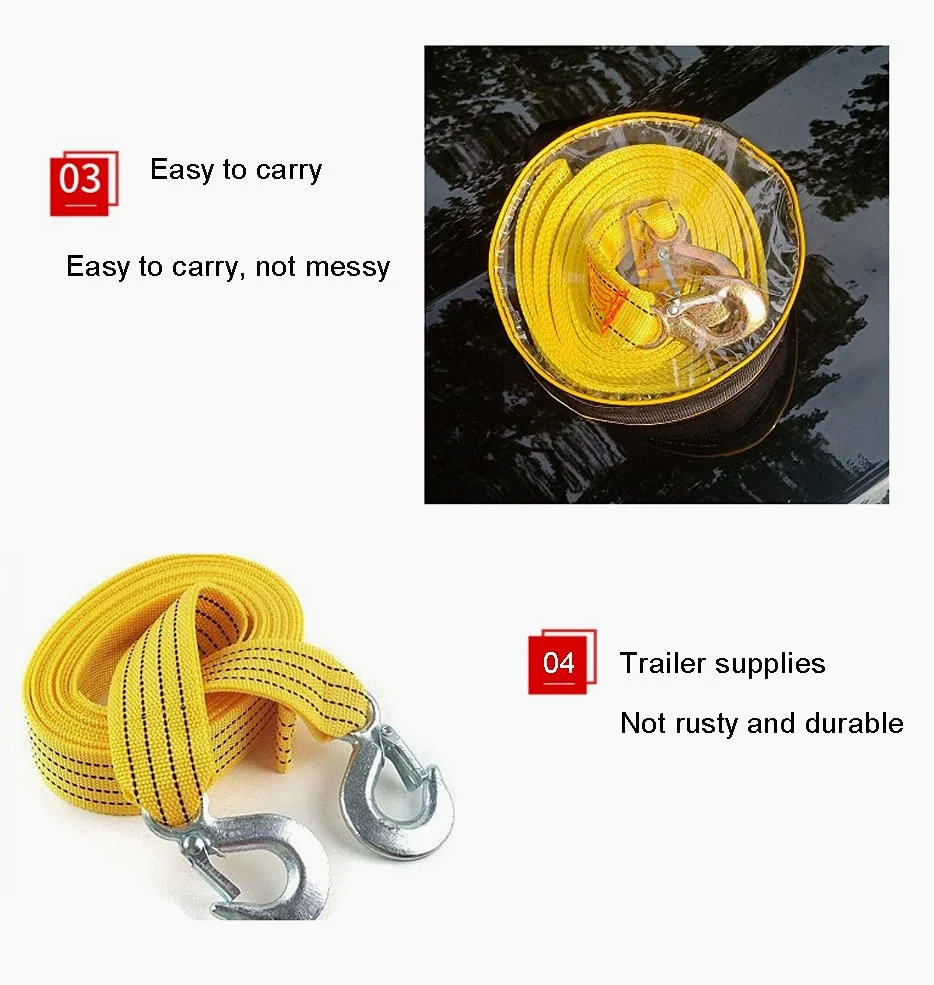 Cuerda de remolque 3-10M Cuerda de remolque naranja Cuerda de remolque de alta resistencia Doble capa gruesa Coche Furgoneta Camión de remolque Cuerda de tracción Cable de correa de remolque Correa de
