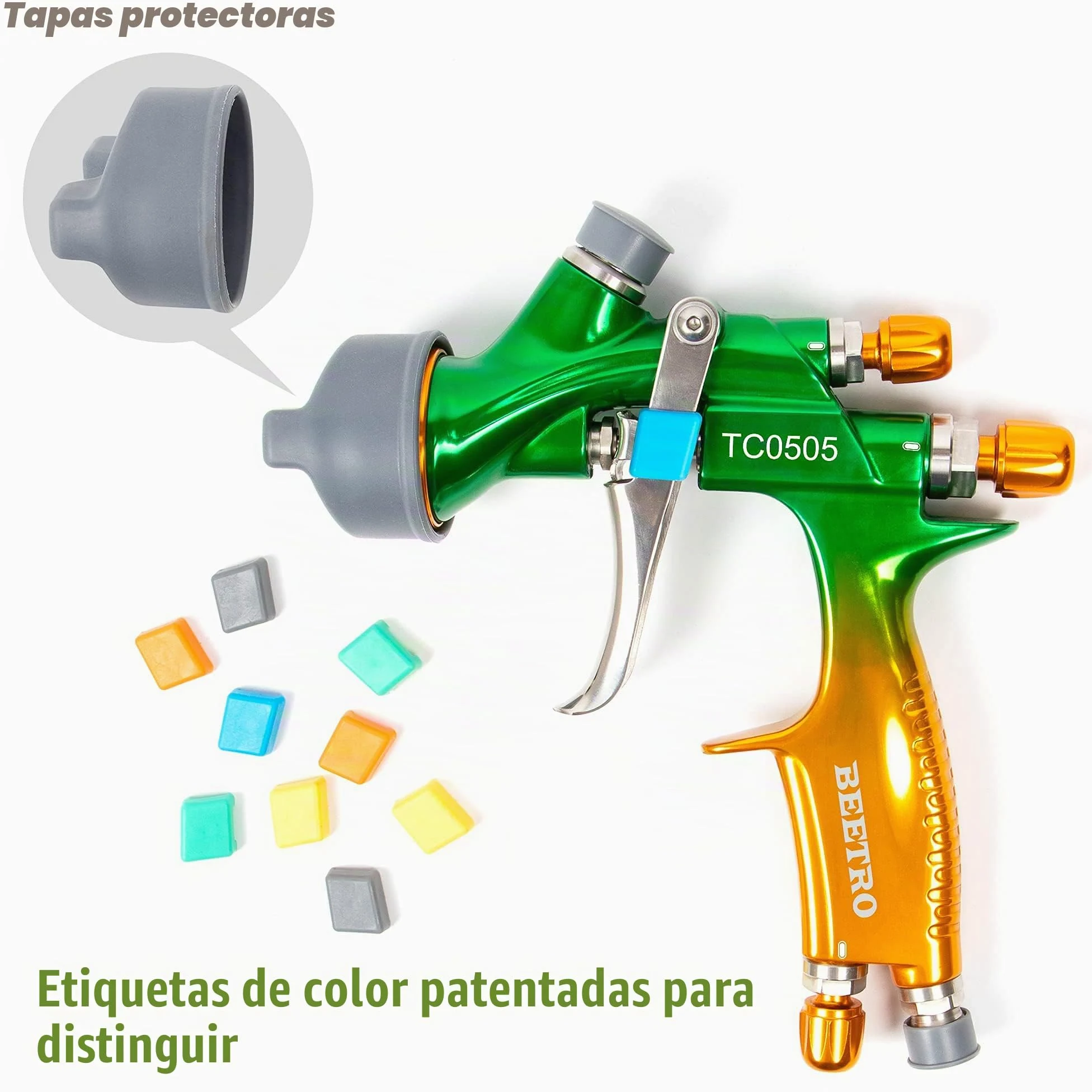 BEETRO Pistola de Pintura HVLP Profesional para Automóviles, 280-320mm Ancho Patrón de Pulverización, 1.3/1.4mm Boquilla, 600ml Capacidad 14CFM 29-32psi