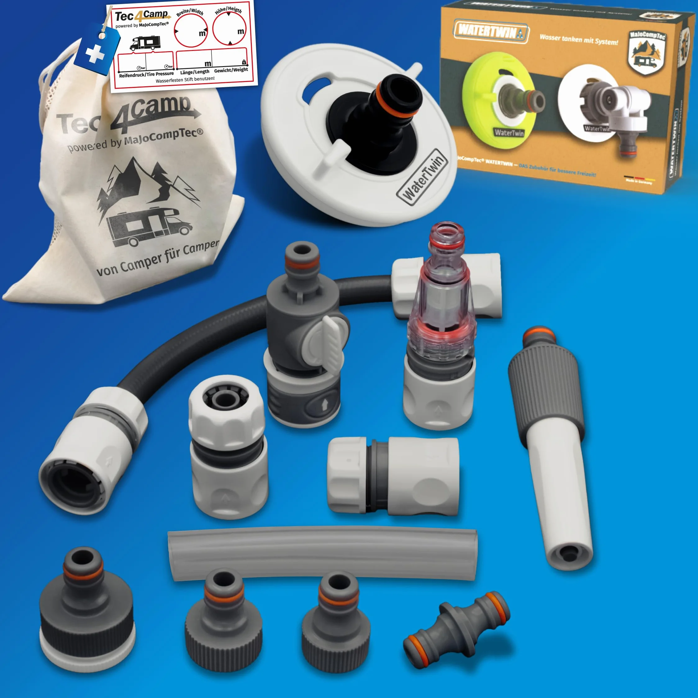 MaJoCompTec® CONNECT-30 Set de Tanque de Agua para Autocaravana | Accesorios de Tapa de Tanque para Caravana (Set de Conexión con Filtro, Paquete con Adaptador de Tanque de Agua 3 Pin D:78)