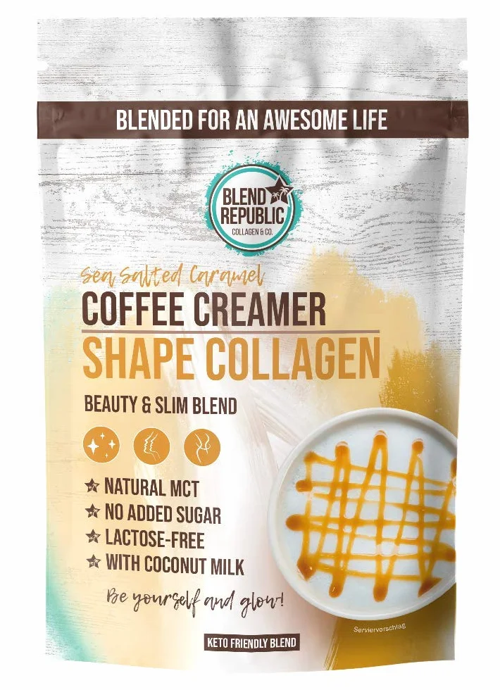 BLEND REPUBLIC Keto Coffee Creamer Caramel 300 g con aceite MCT, aceite de coco y colágeno, sin lactosa, sin azúcar añadido