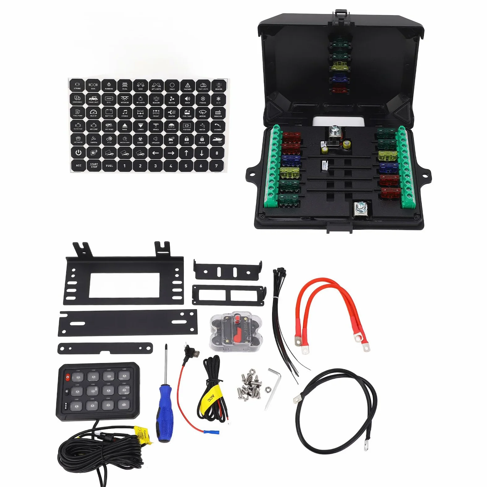 Fockety Panel de Interruptores de 12 Bandas, Interruptor de Palanca Multifunción de 12 V 24 V, Caja de Sistema de relé de Control de Circuito Momentáneo para Camión, RV, Todoterreno,