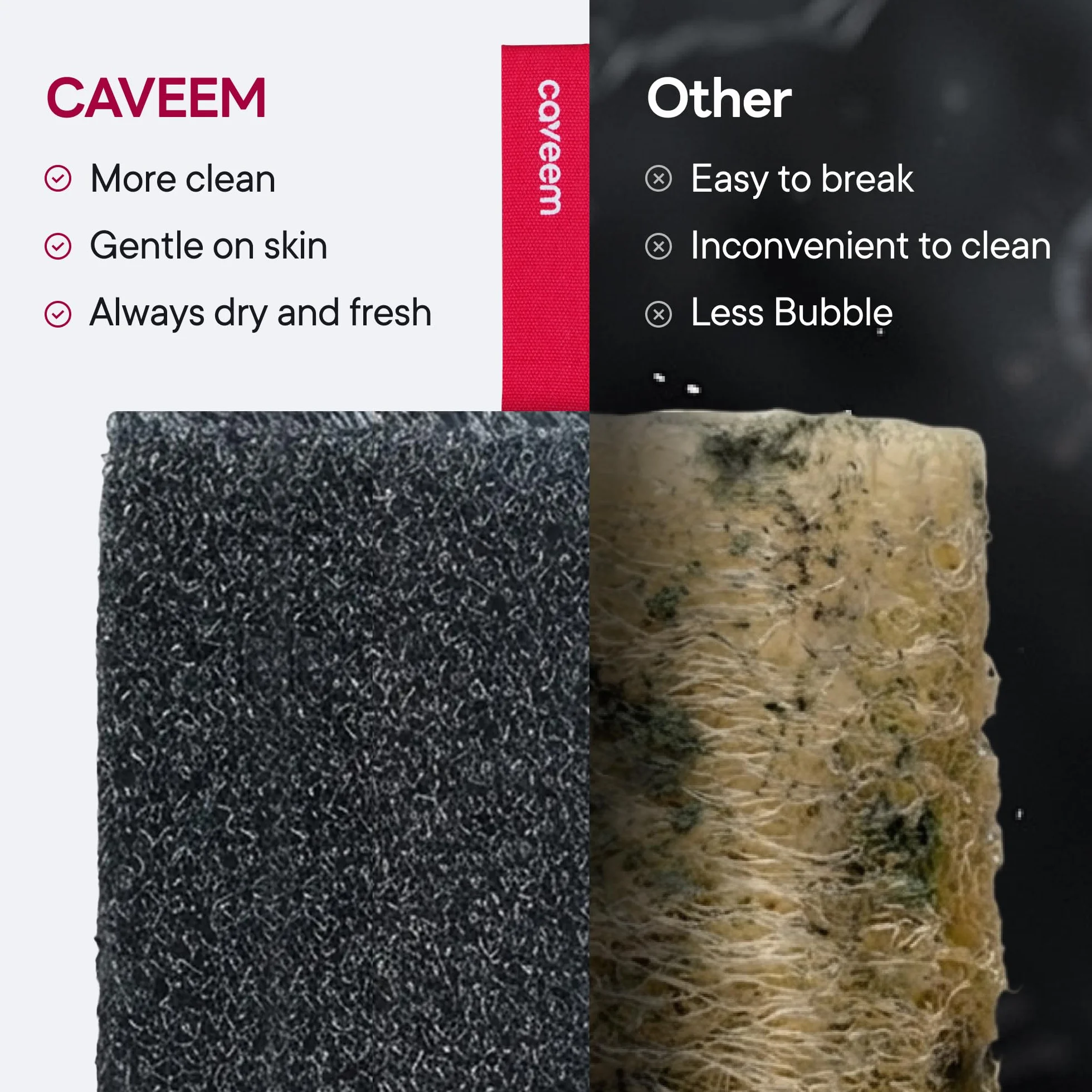 CAVEEM Esponja Exfoliante Corporal Doble Cara, Paquete de 2 Gris Oscuro
