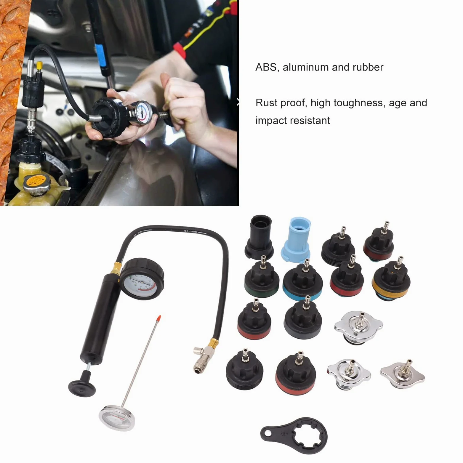 Kit de comprobador de presión del radiador, comprobador de presión del Sistema de refrigeración a Prueba de Golpes con Estuche de Almacenamiento para Ford