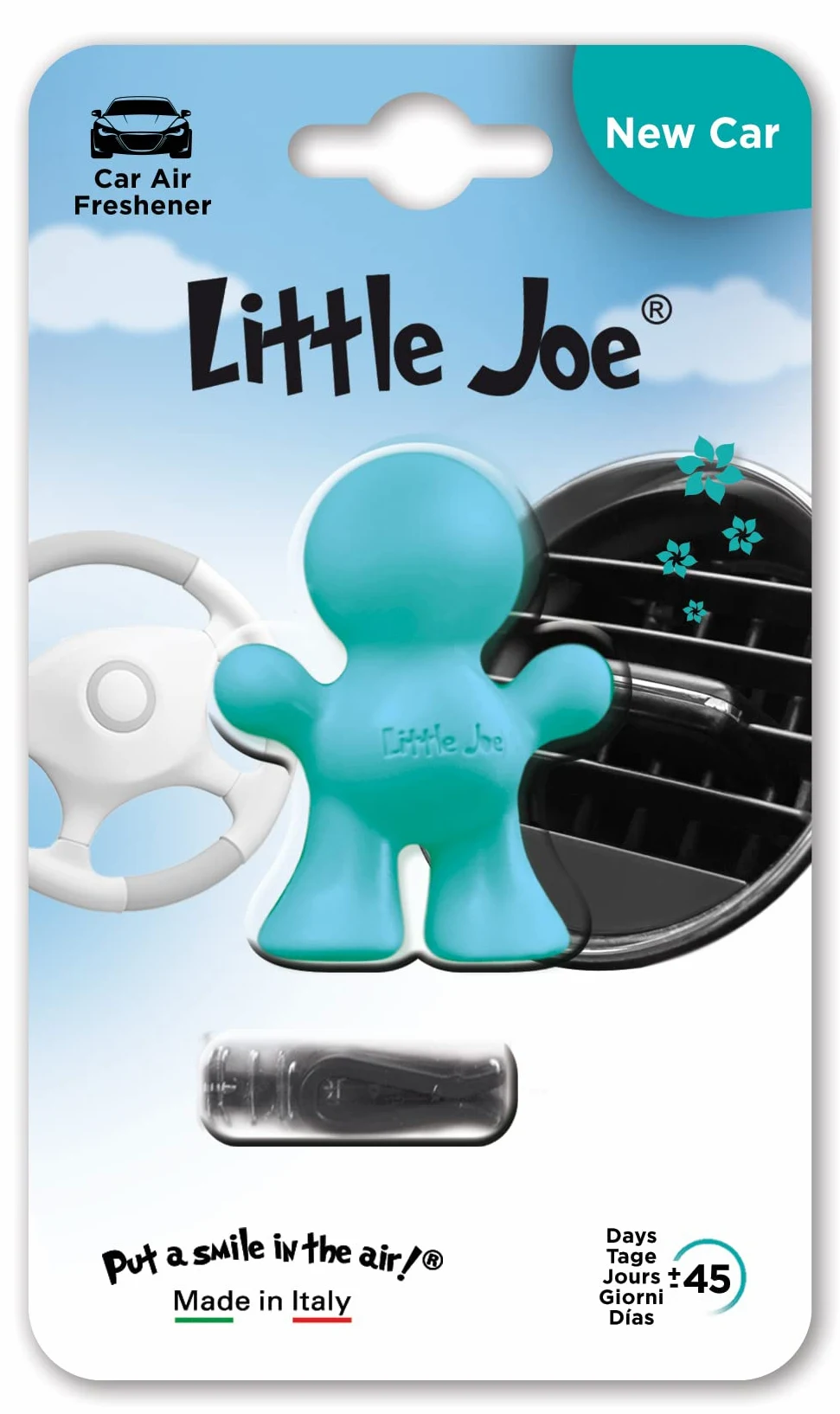Little Joe 48 Master Pack NewCar Turquesa Ambientador para Coche para montar en cualquier rejilla de ventilación +/-45 días de frescura en el coche, hogar, oficina, cocina, armario, cajón, etc.