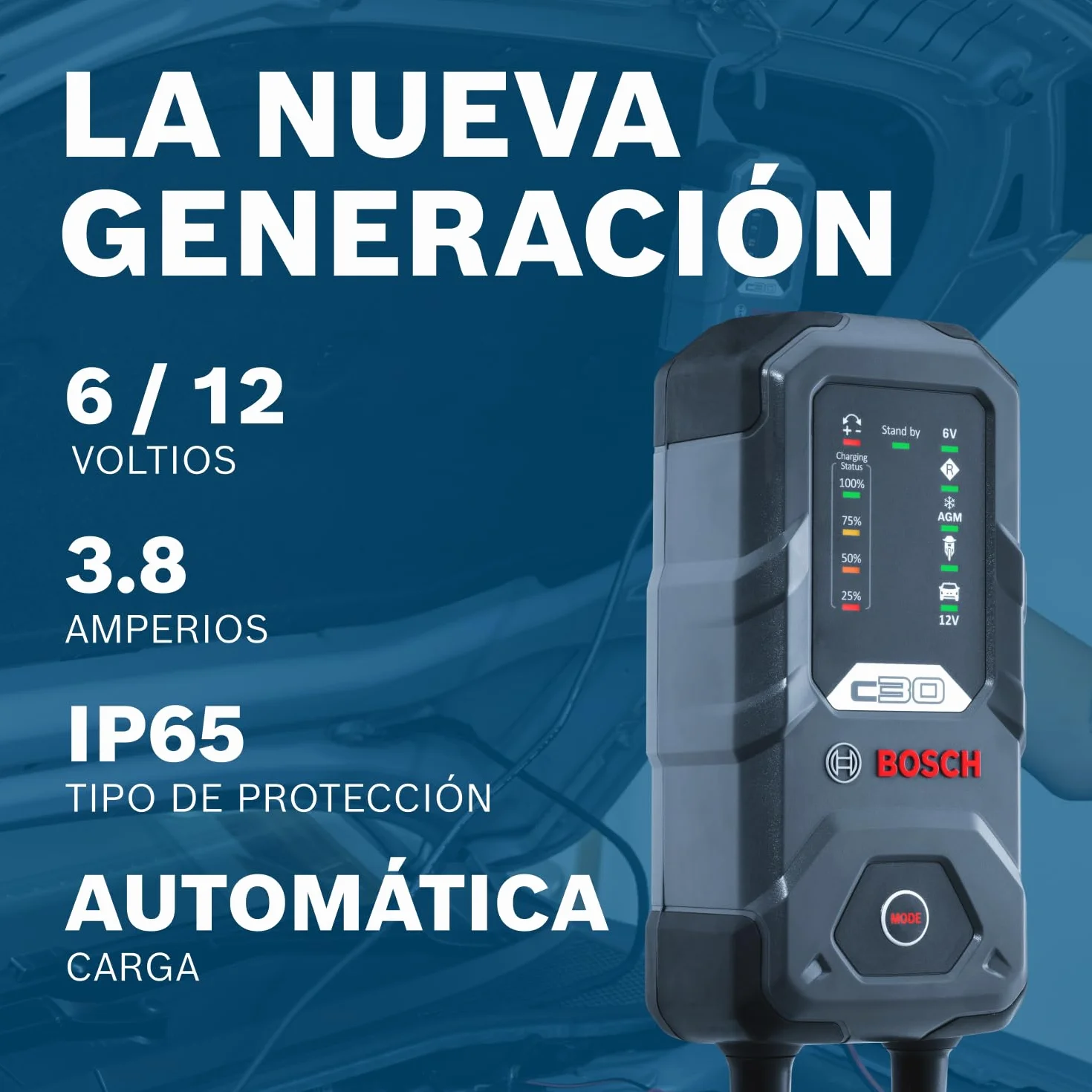 BOSCH Cargador de batería de Coche 3,8A para Coche Camiones Moto 0 189 911 030