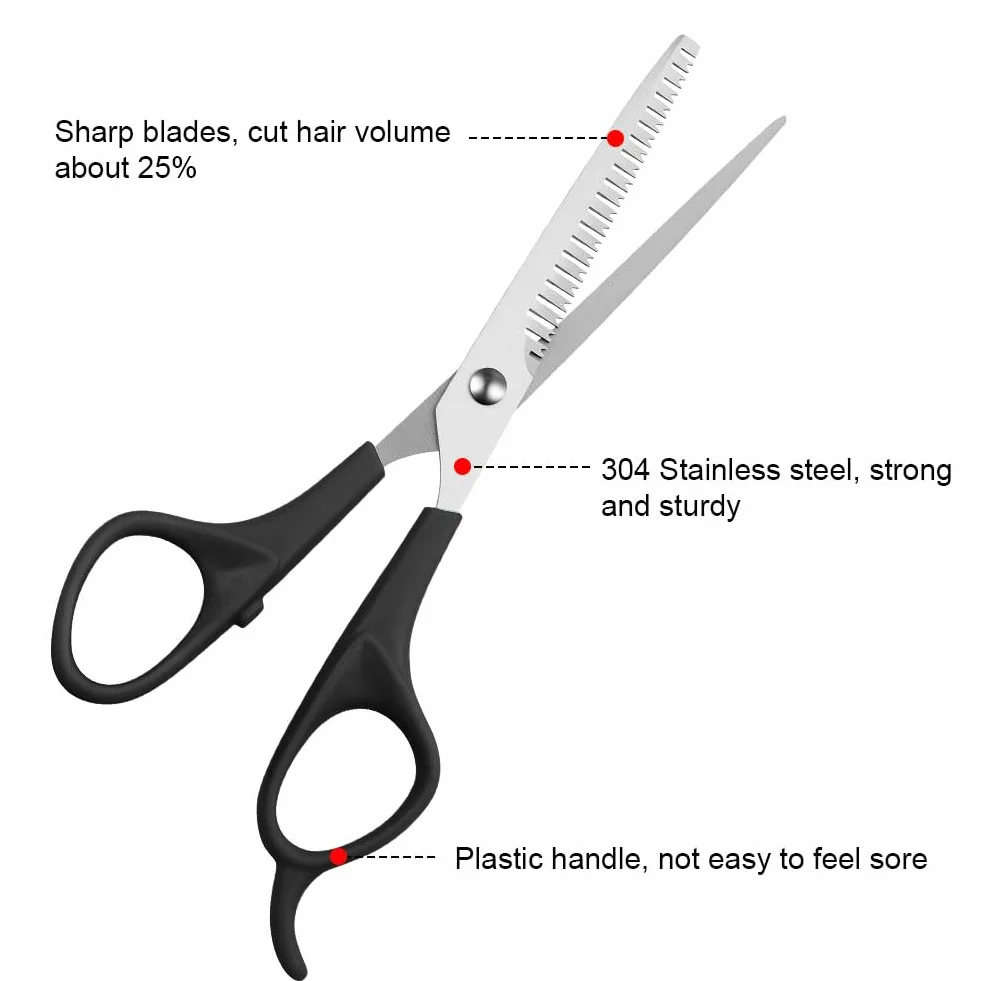Profesional Tijeras Peluqueria 6,5 Pulgadas Acero Inoxidable Entresacar Kit Completo Negro