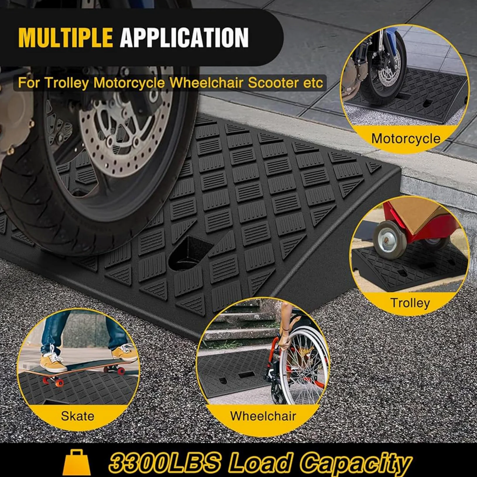 Rampa Portátil para Acera,Rampa para Silla de Ruedas,Rampa para Coche-para Cortacésped,Scooter, Motocicleta,Carga de 3300 Libras,Paquete de 2, 19,3 x 10,4 x 4,2 Pulgadas