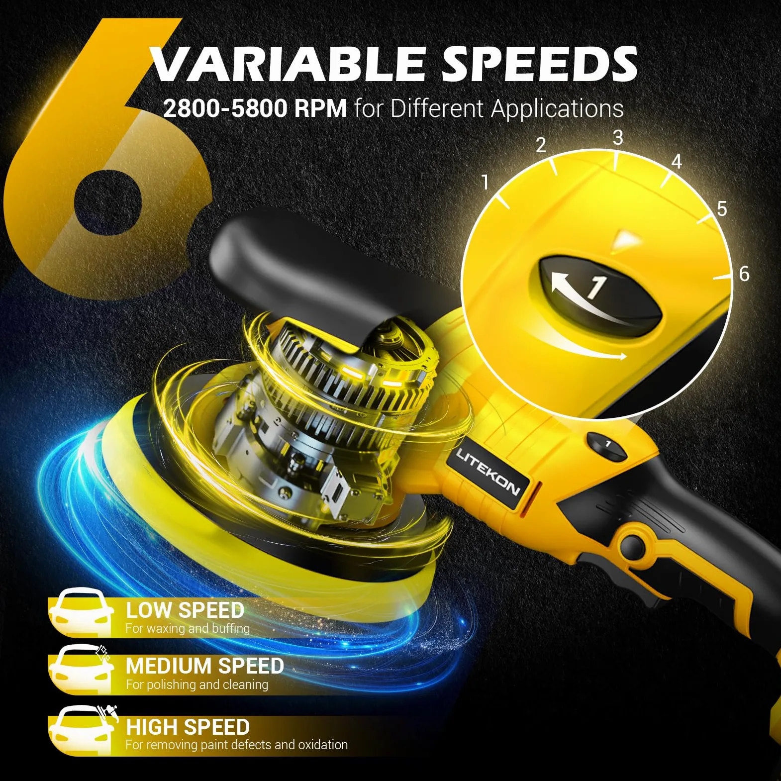 Kit de pulidor inalámbrico compatible con batería De-Walt de 20 V (sin batería), pulidora orbital de alta potencia de 2800-5800 RPM con velocidad variable, 21 accesorios de pulido, para pulido