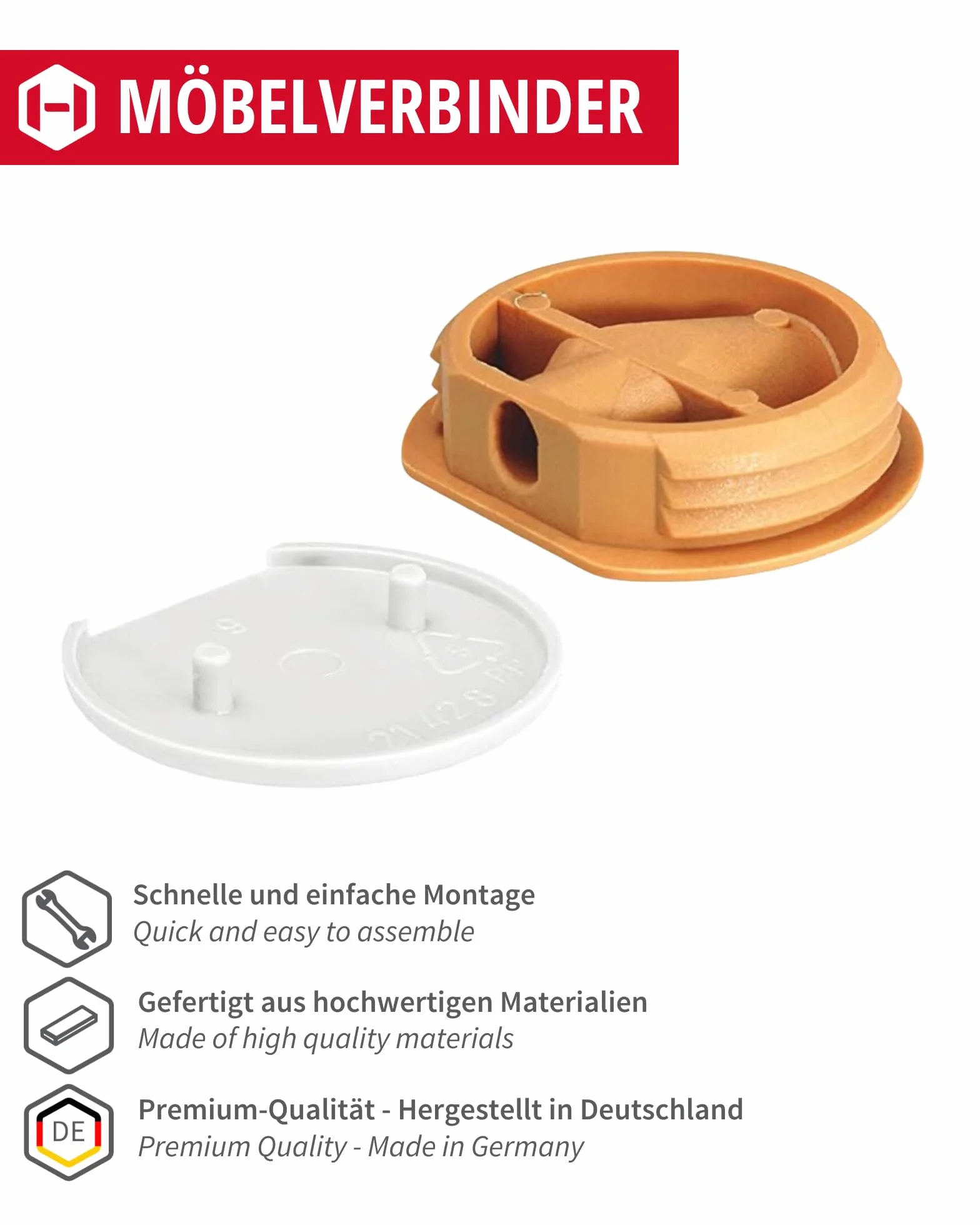 Gedotec Conector de cuerpo para caravanas, conector para atornillar y prensar para conexiones de muebles ligeras, diámetro de 26 mm, plástico blanco, juego de 25 unidades