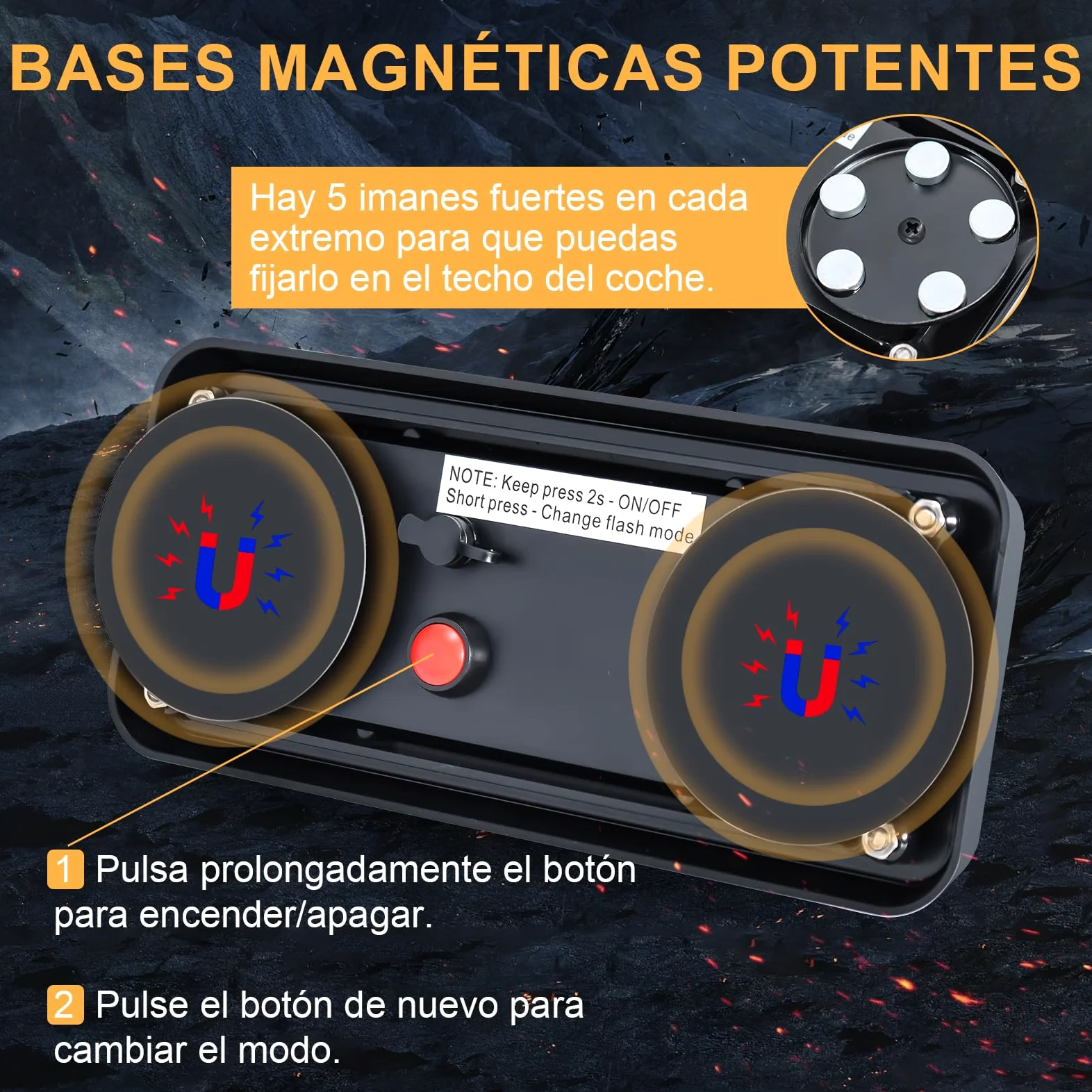Dinfu LED faro giratorio batería, luz de advertencia amarillo 12V imán inalámbrico 12v luz amarilla led intermitente con 5 modos estroboscópicos intermitentes para coche camión tractor coche camión