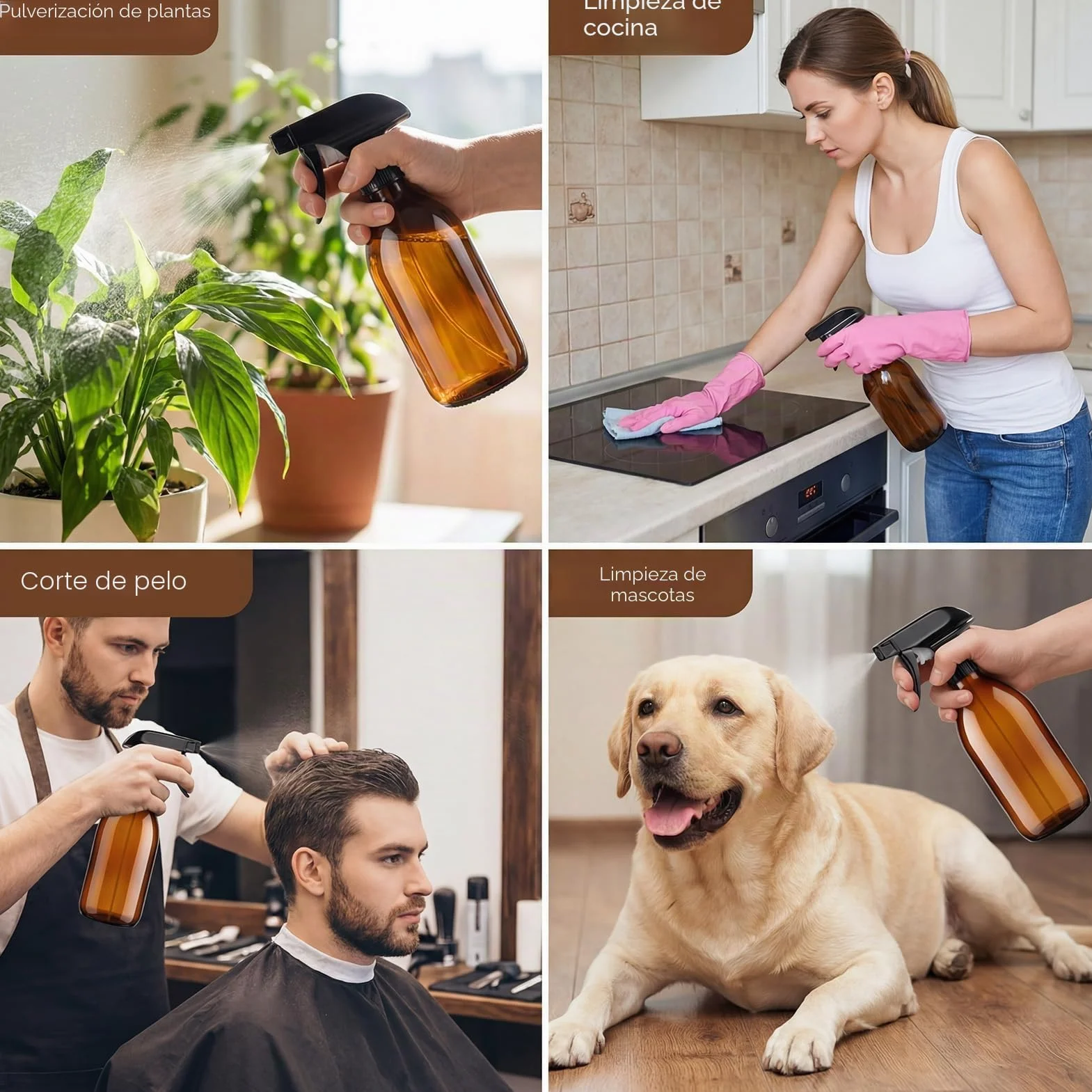 Botellas de Spray Vacías 500ml Vidrio Ámbar Pulverizador para Plantas Limpieza Peluquerías