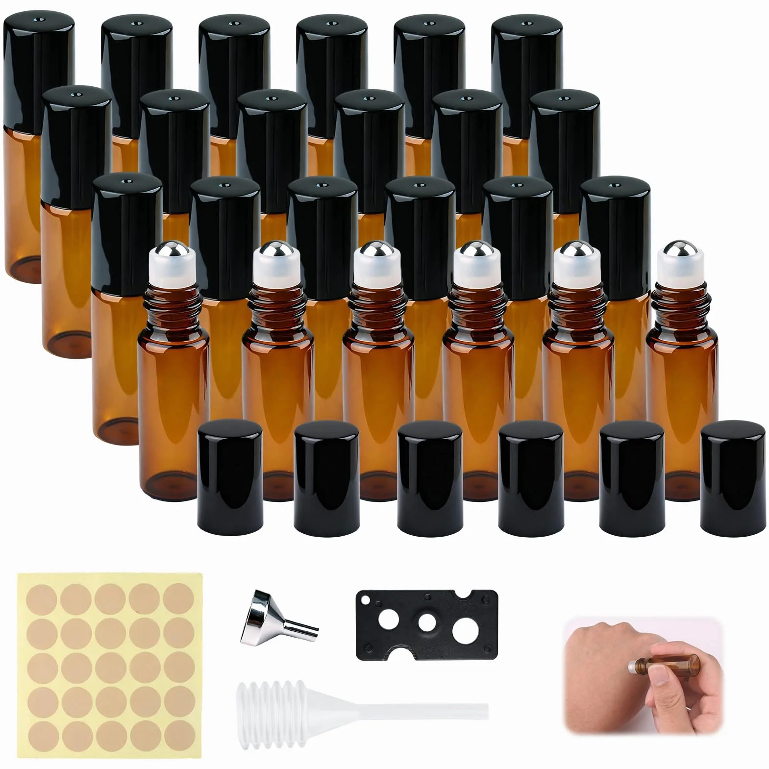 Botellas roll on de cristal marrón 5 ml para aceite esencial con bolas de acero inoxidable