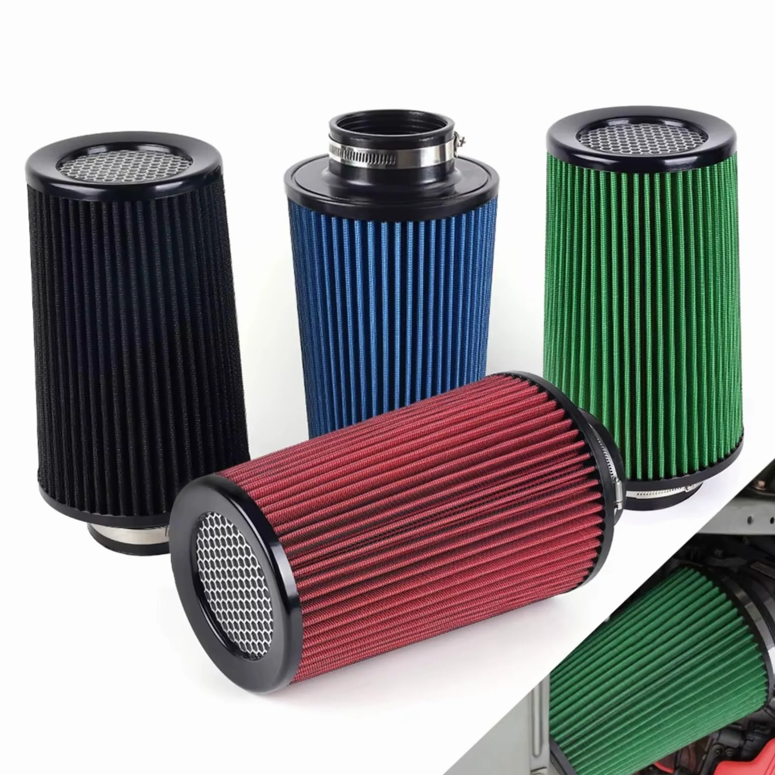 76 Mm 3" Race 10.6" Universal Filtros Aire Cónicos Lavables OFI142 Filtro de aire motor coche | Filtro de aire de entrada de aire frío de alto flujo para automóvil alto(Blue)
