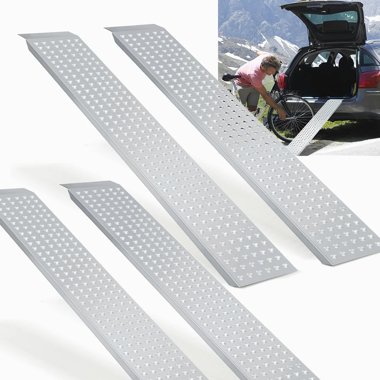 4 rampas de aluminio para motocicleta, rampa de carga, máx. 400 kg, por par, rampa de remolque de acero galvanizado, para motocicleta, remolque, 160 x 23,5 x 4 cm