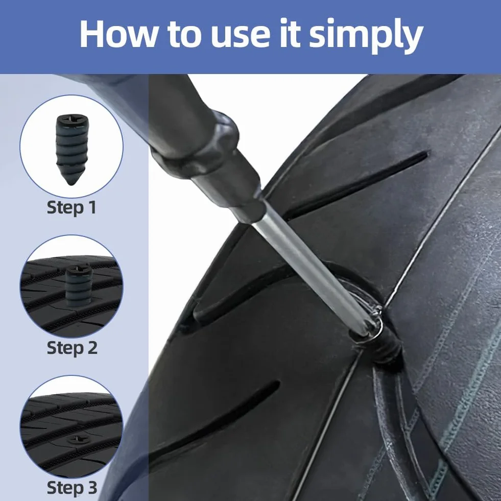 Tire Repair Stud Kit 16 PCS Clavos de Reparación de Neumáticos de Goma, 2 Tamaños con Destornillador, Coche Motocicleta Camión Bicicleta