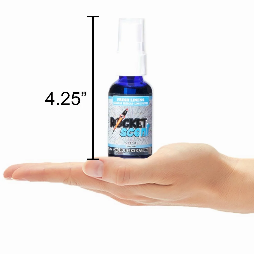 Rocket Scent, ambientadores de aceite + eliminador de olores y humo + hogar, coche, oficina, baño, desodorizador + coche nuevo, mango, lino fresco, aroma a polvo + paquete de 4 unidades