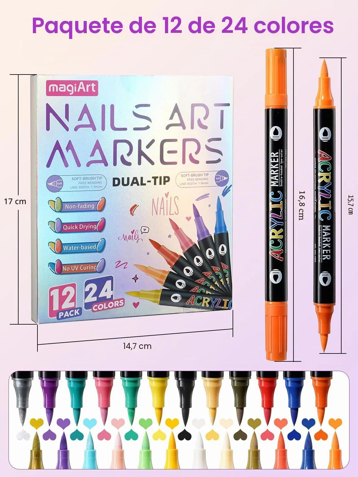 Bolígrafos de Arte de Uñas 3D Set de 12 Rotuladores de Pintura y Grafiti Herramientas de Manicura DIY