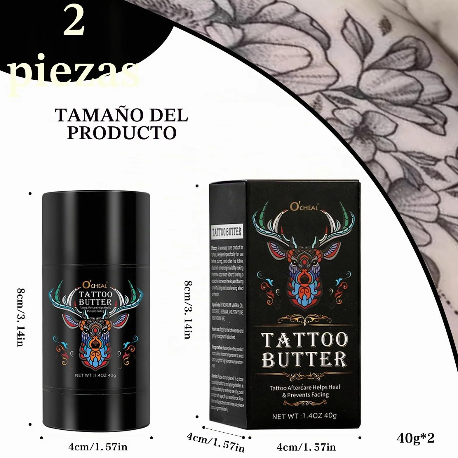 Crema para Tatuajes 2 Piezas, Crema Tattoo de Mantequilla, Cuidado Posterior