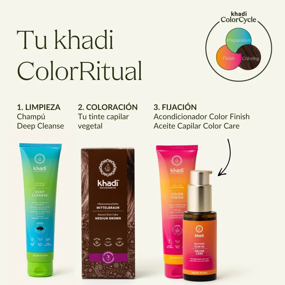Khadi Aceite Capilar Color Care 50 ml - Tratamiento para Fijar Color Vegetal, Brillo y Protección UV