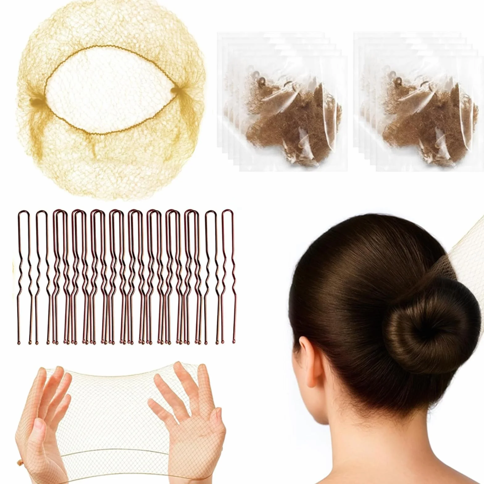 Redecilla Pelo 20 PCS Moño Niña con Horquillas en Forma de U, Elásticas para Ballet