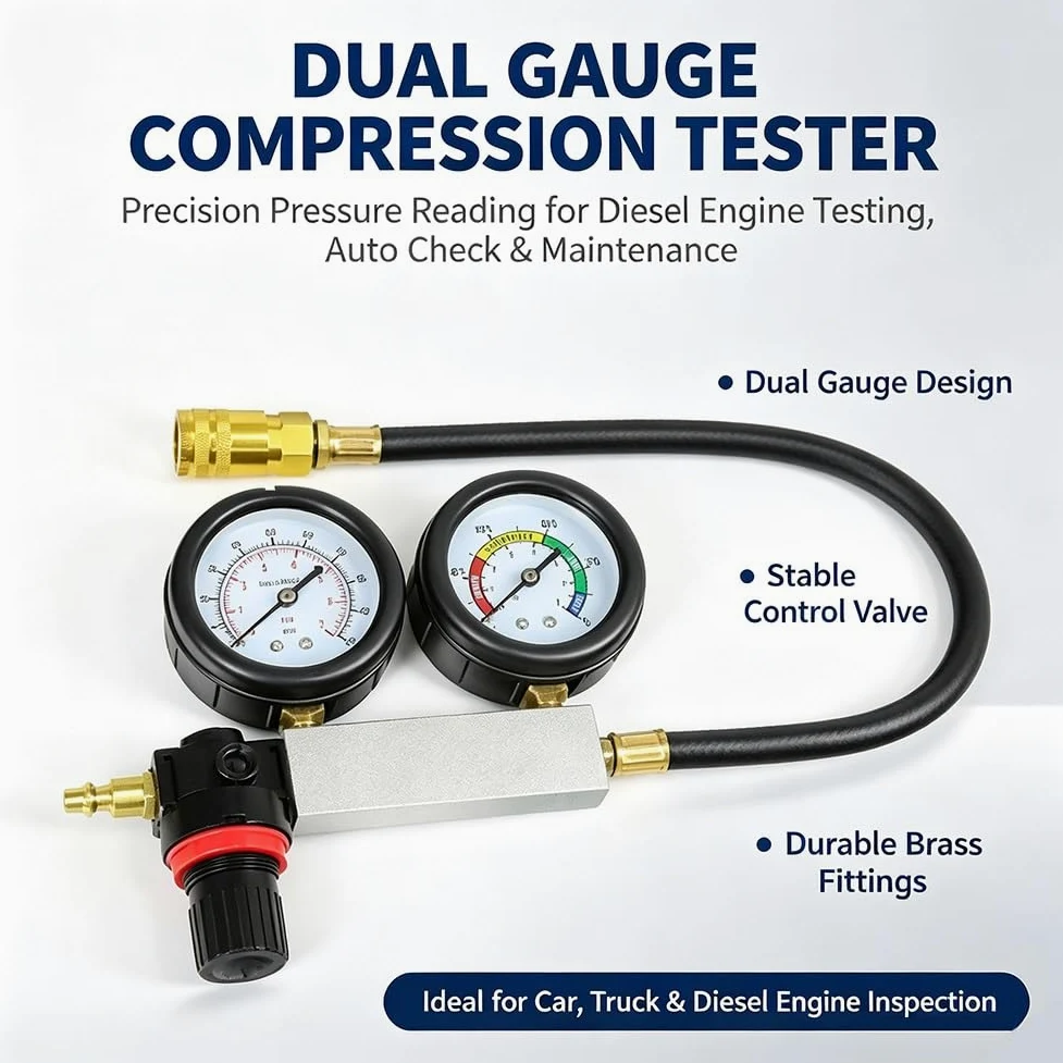 10PCS Comprobador de Compresión y Fugas, Probador de Compresión Automotriz | Para Motores de Gasolina y Diésel,Medidor de Presión de Fugas de Cilindros