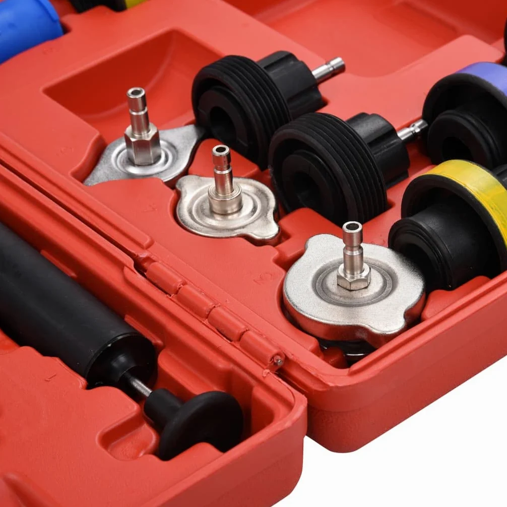 Mangloder - Comprobador de presión para sistemas de refrigeración y tapa del radiador, 18 piezas para vehículos, prueba de fugas, rango de medición 0-2,5 bar, inoxidable, alta calidad, práctico