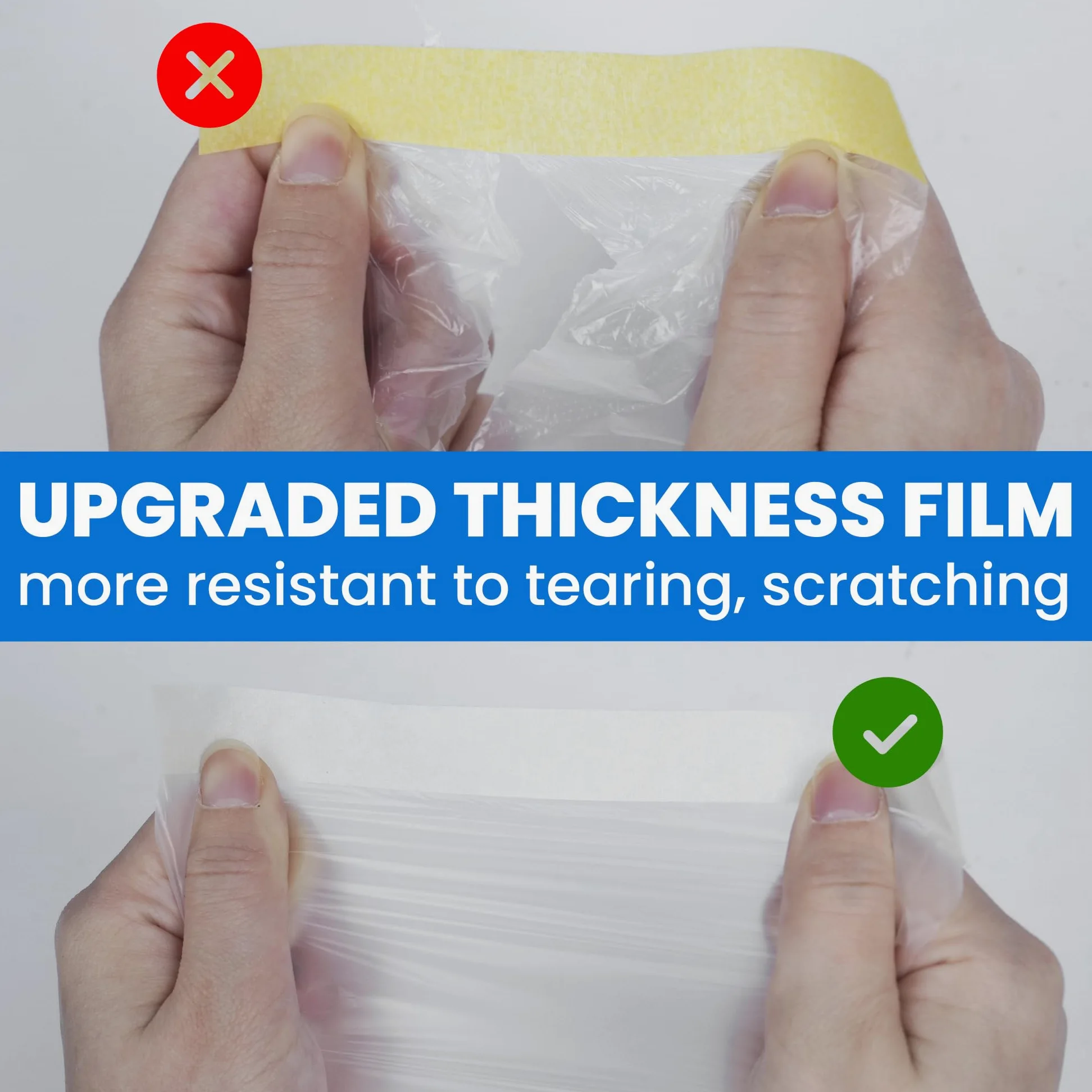 TAPEBEAR Película Pretapeada para Pintura 2600mm x 27m, 4 Rollos, Film Protector para Automóviles, Suelos y Electrodomésticos, Enmascarado Profesional, Grosor Mejorado
