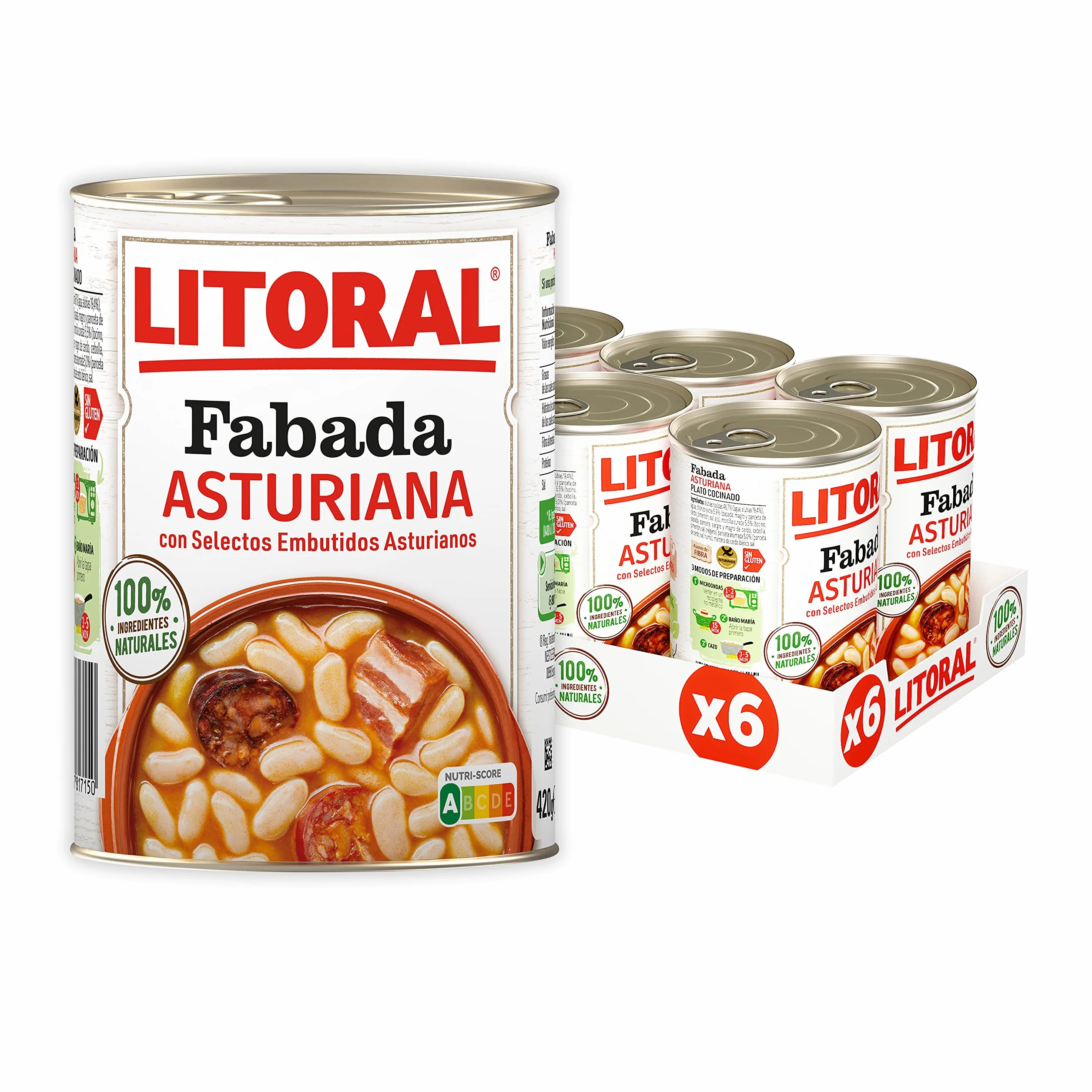 LITORAL Fabada Asturiana Plato Preparado Sin Gluten Pack 6x420 g