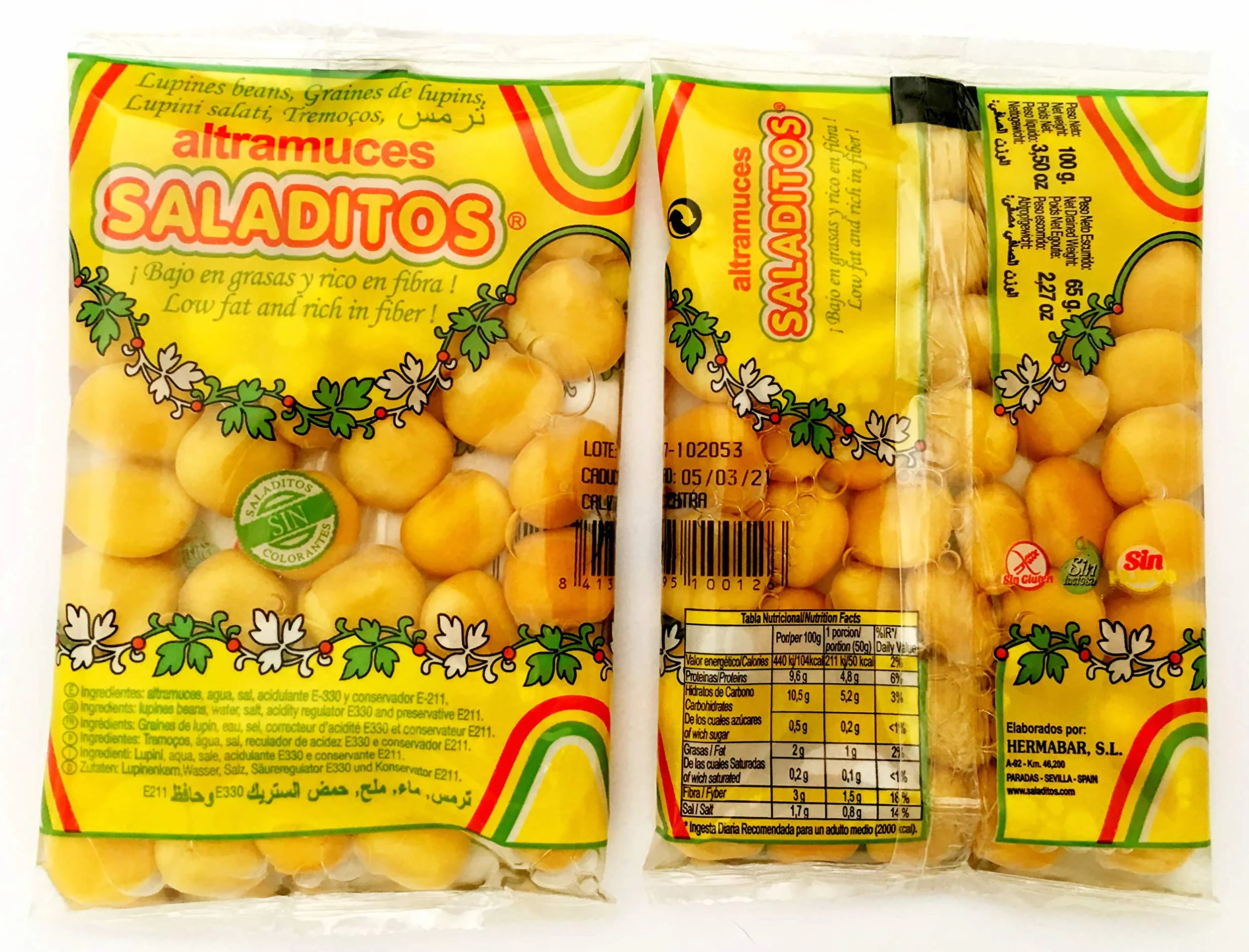 Saladitos Altramuces Bolsa 100 G Pack 24 Ud, Sal Marina, 2400 Gramo