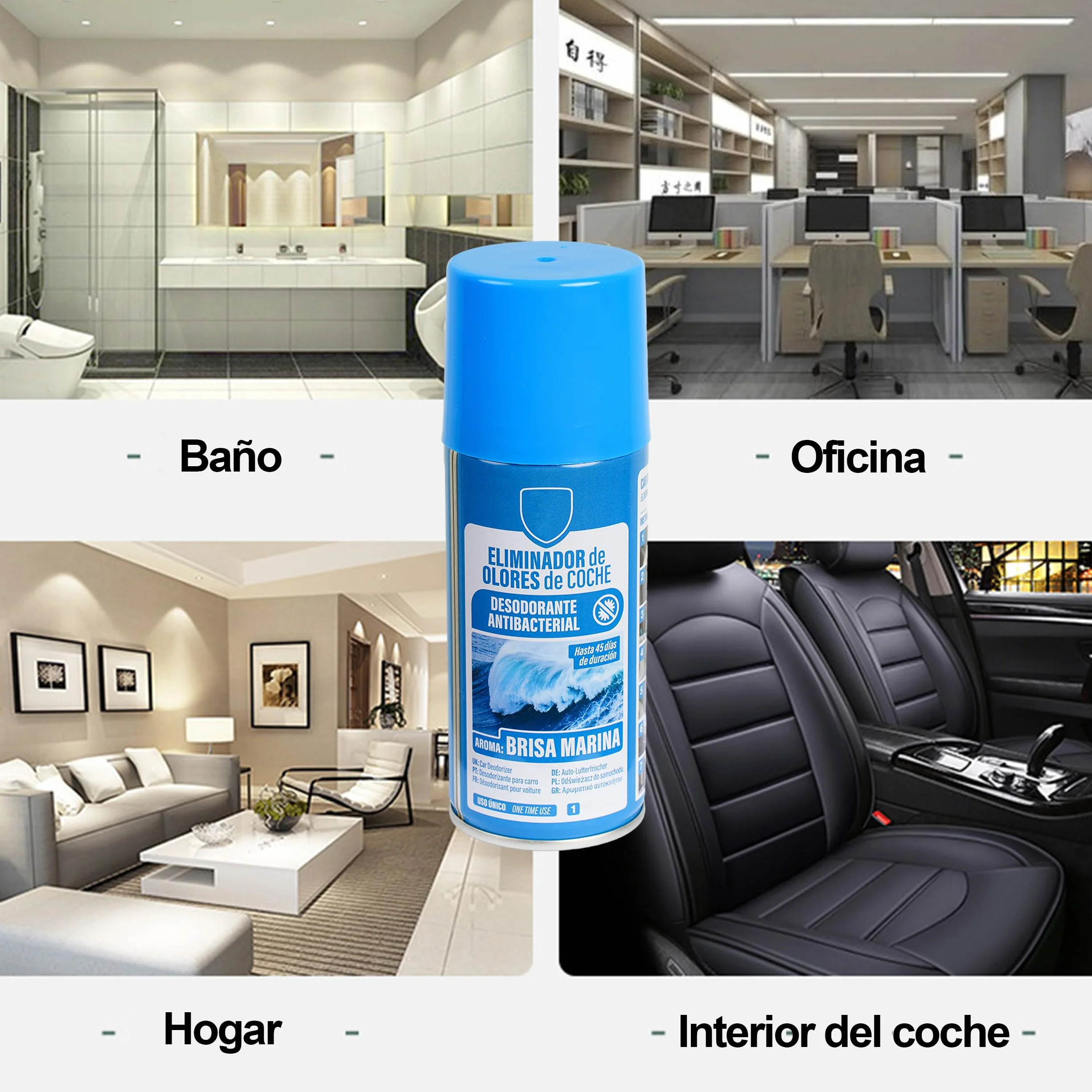 H HANSEL HOME Eliminador de Olores Coche de Descarga Única, Ambientador Coche Nuevo, Limpiador Aire Acondicionado Coche, Elimina el Olor y la Humedad, 1 Unidad x 150ml - Brisa Marina