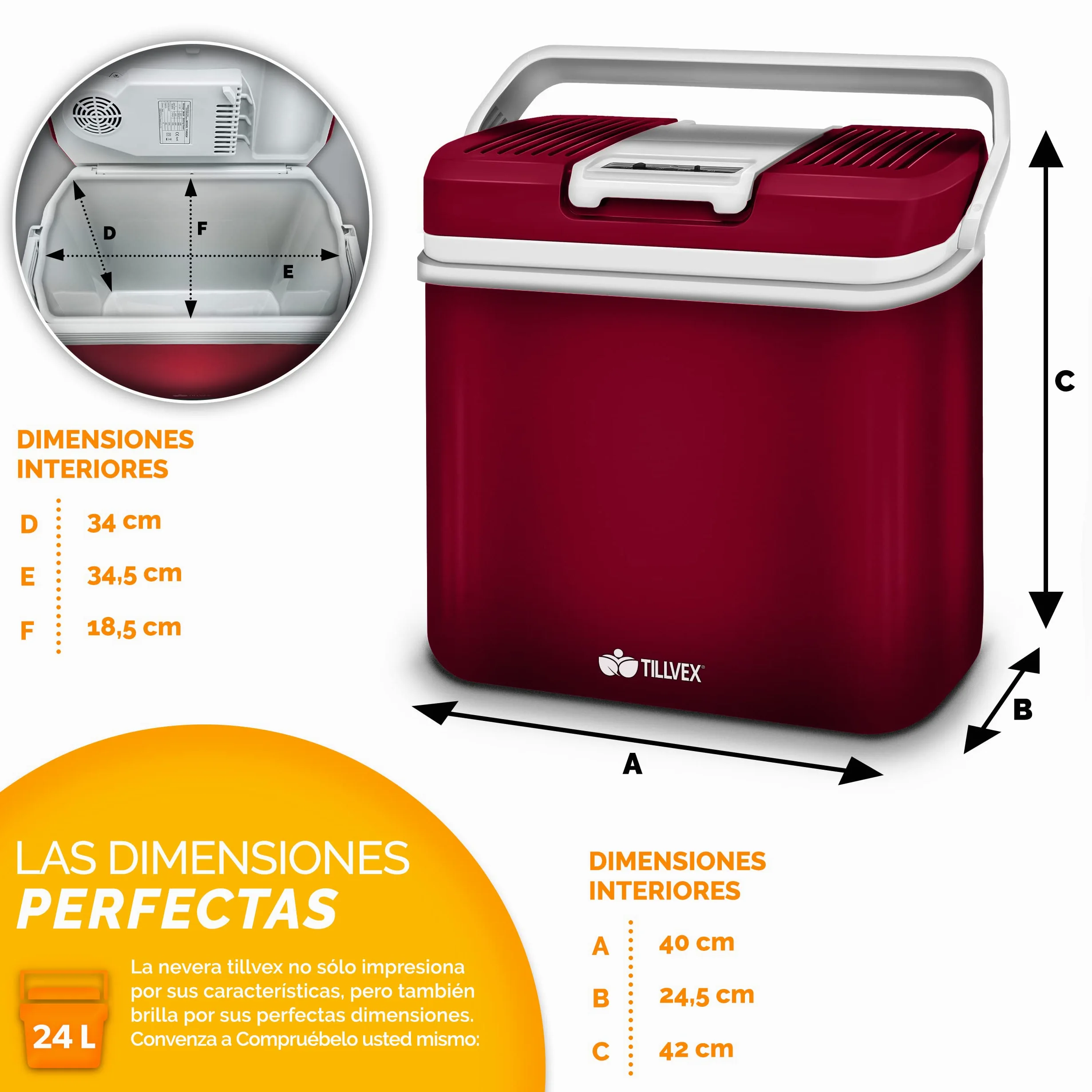 tillvex Nevera portátil eléctrica de 24 litros | Mini Nevera portátil de 230 V y 12 V para vehículos Coches Camping | Enfría y calienta | Modo ecológico