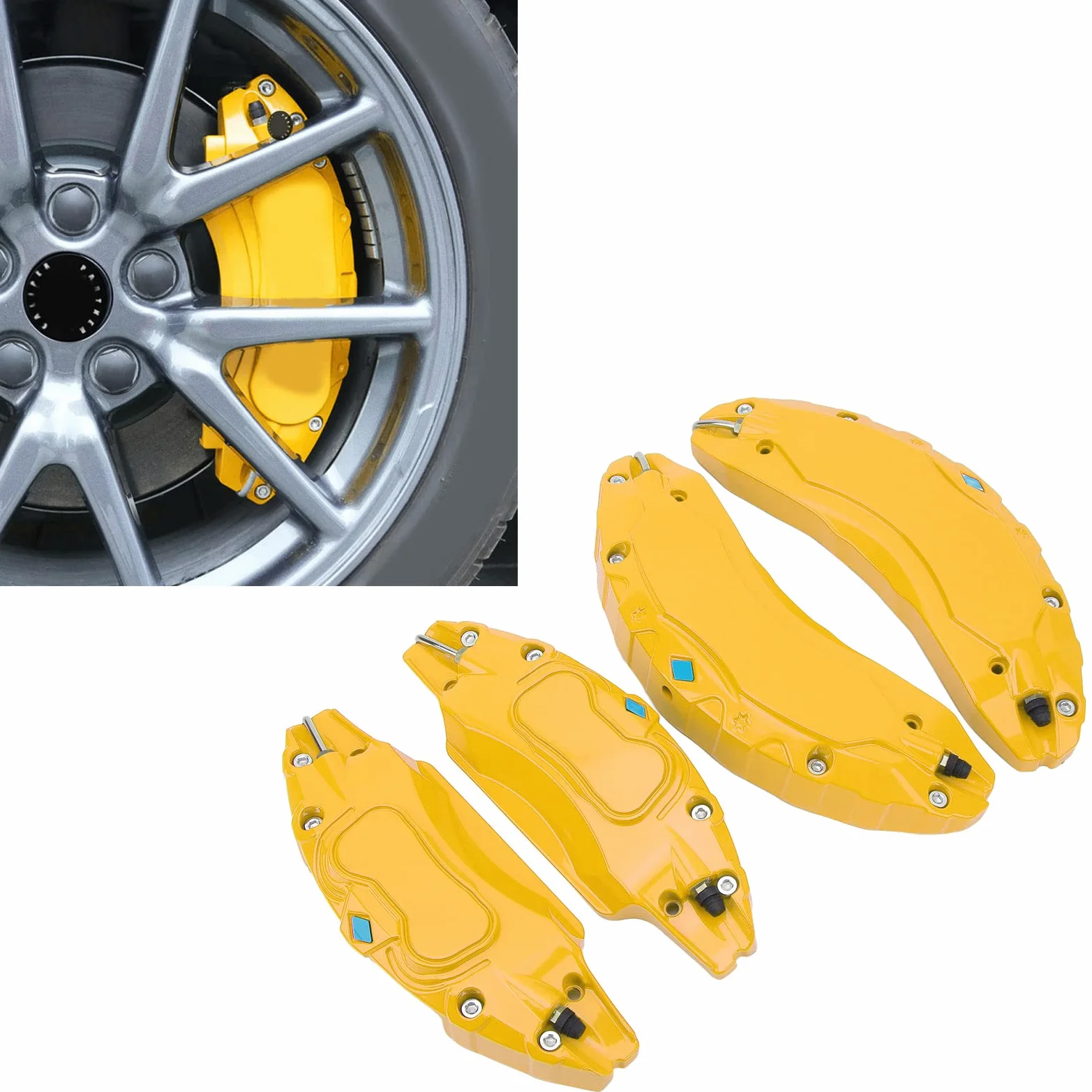 Cubierta de pinza de la pinza del automóvil Culnflun, protector de pinos de freno de disco de aluminio para el estilo deportivo para el cubo de 18 pulgadas de ruedas de 19 pulgadas (Yellow)