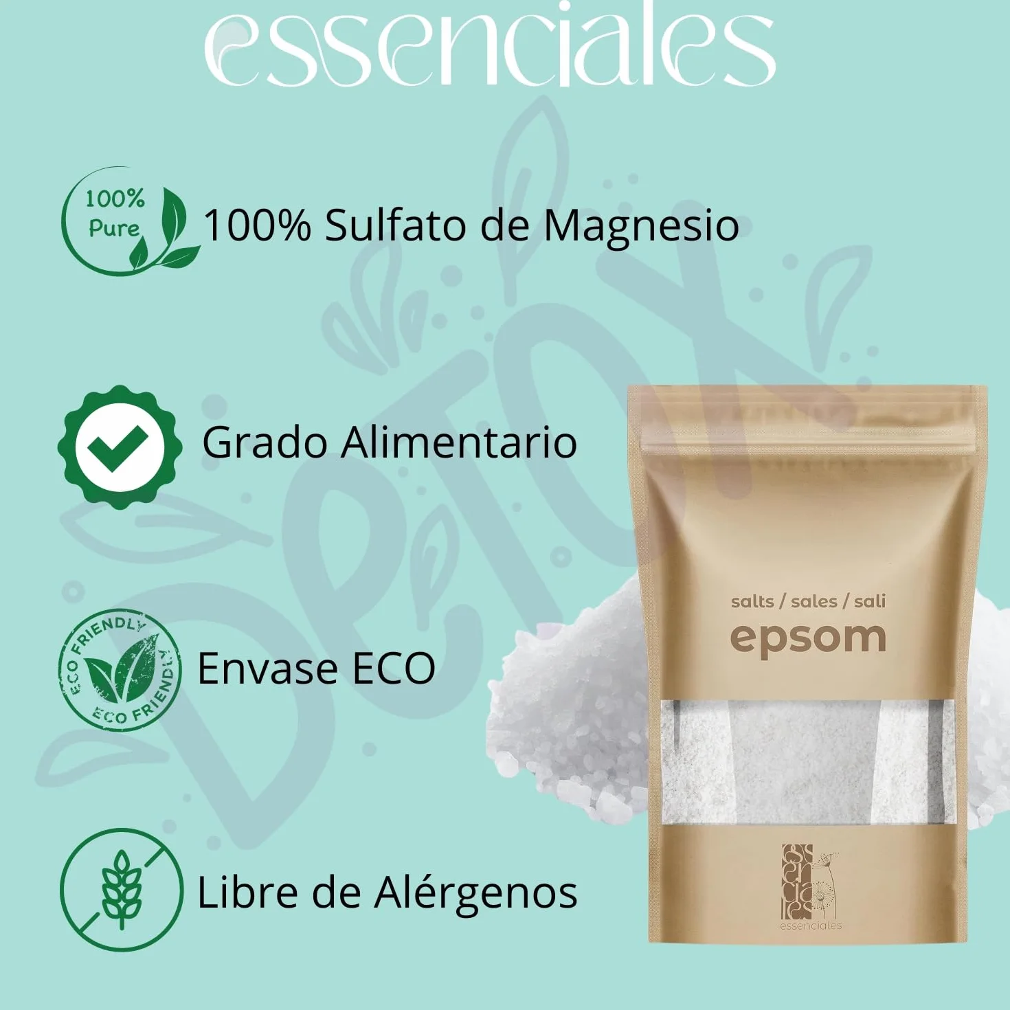 Sales de Epsom 500g - Sulfato de Magnesio Desintoxica Revitaliza
