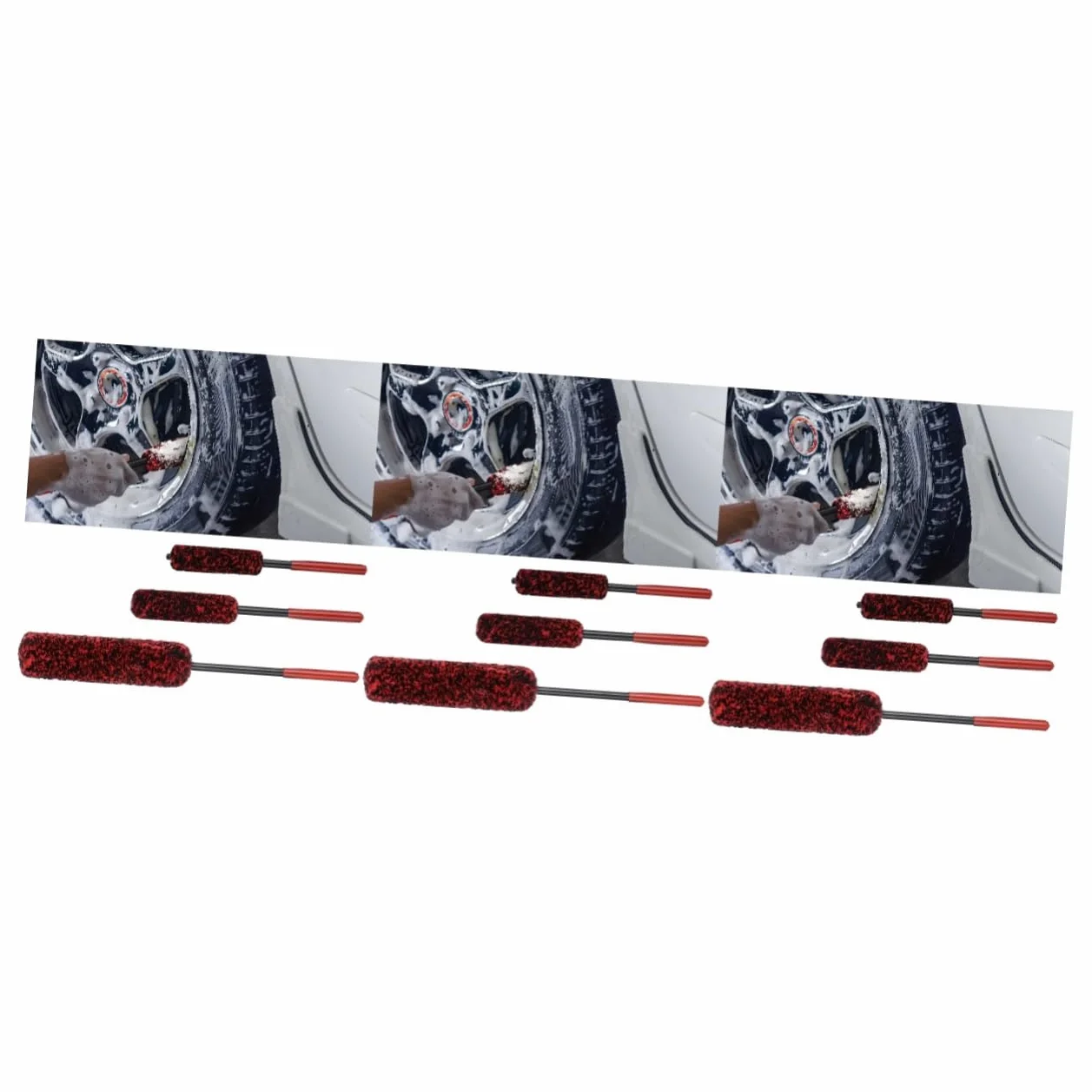 MAGICLULU 3 Series Cepillo De Limpieza De Neumáticos Automóvil Largo Lavar Cepillo para Neumáticos Cepillo De Lavado De Coche Cepillo De Rueda para Detallar Autos Lana Rojo 3 Piezas*3
