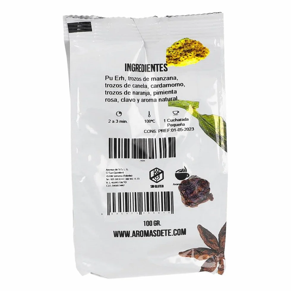 Té Rojo Pu Erh Arcoiris con Cardamomo, Canela, Manzana, Naranja, Clavo y Pimienta Rosa - Digestivo - 100 g