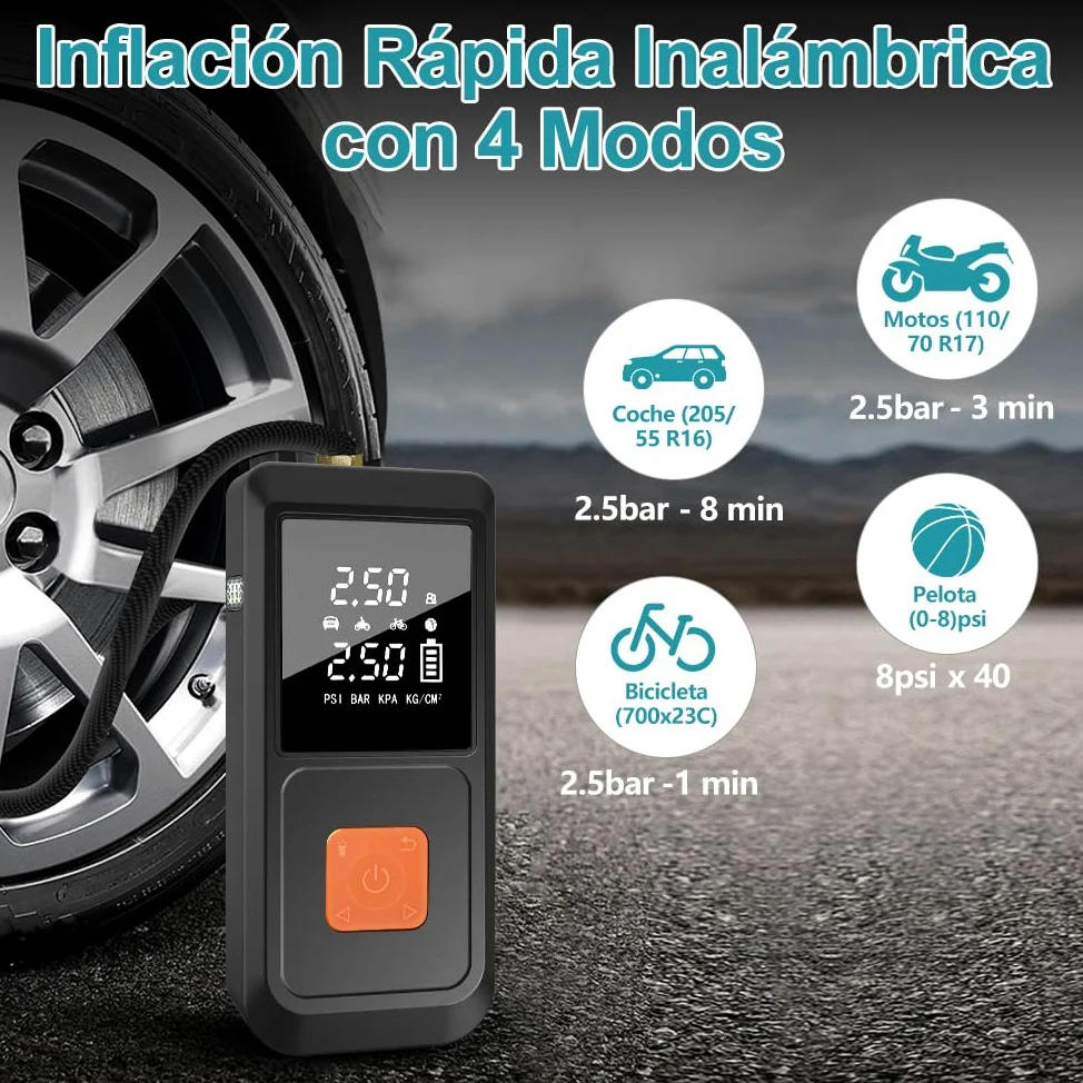 Arrancador de Batería 12V para Coche (Gasolina/Diésel) con Compresor de Aire Portátil y Power Bank 3 en 1, Inflador Eléctrico 10000mAh con Pantalla LCD y Arranque de Emergencia, Carga Rápida