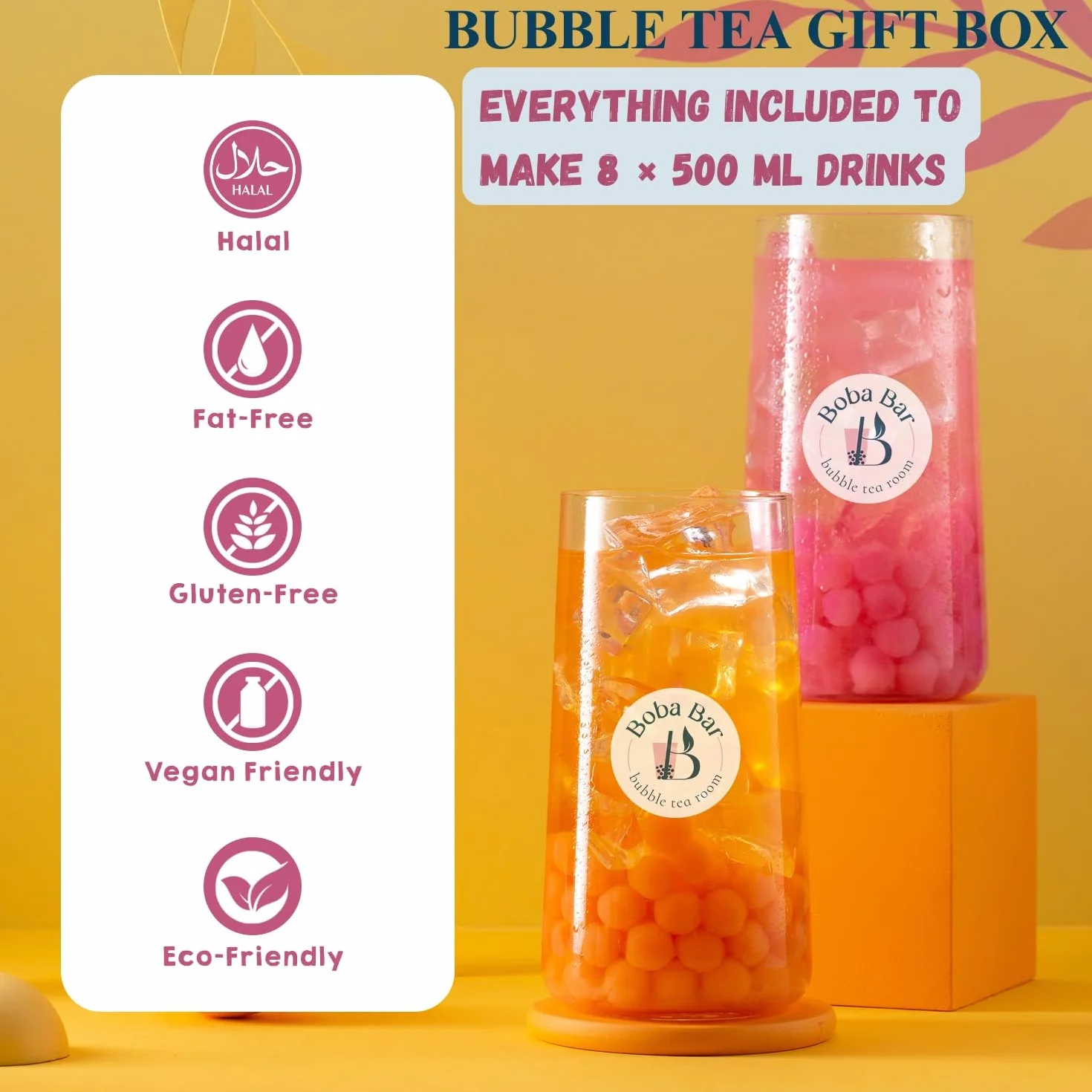 Fruit Fantasy Kit de té de burbujas de frutas 8 sabores Boba Jelly perlas de tapioca 8 porciones Bolsas de té verde y Assam