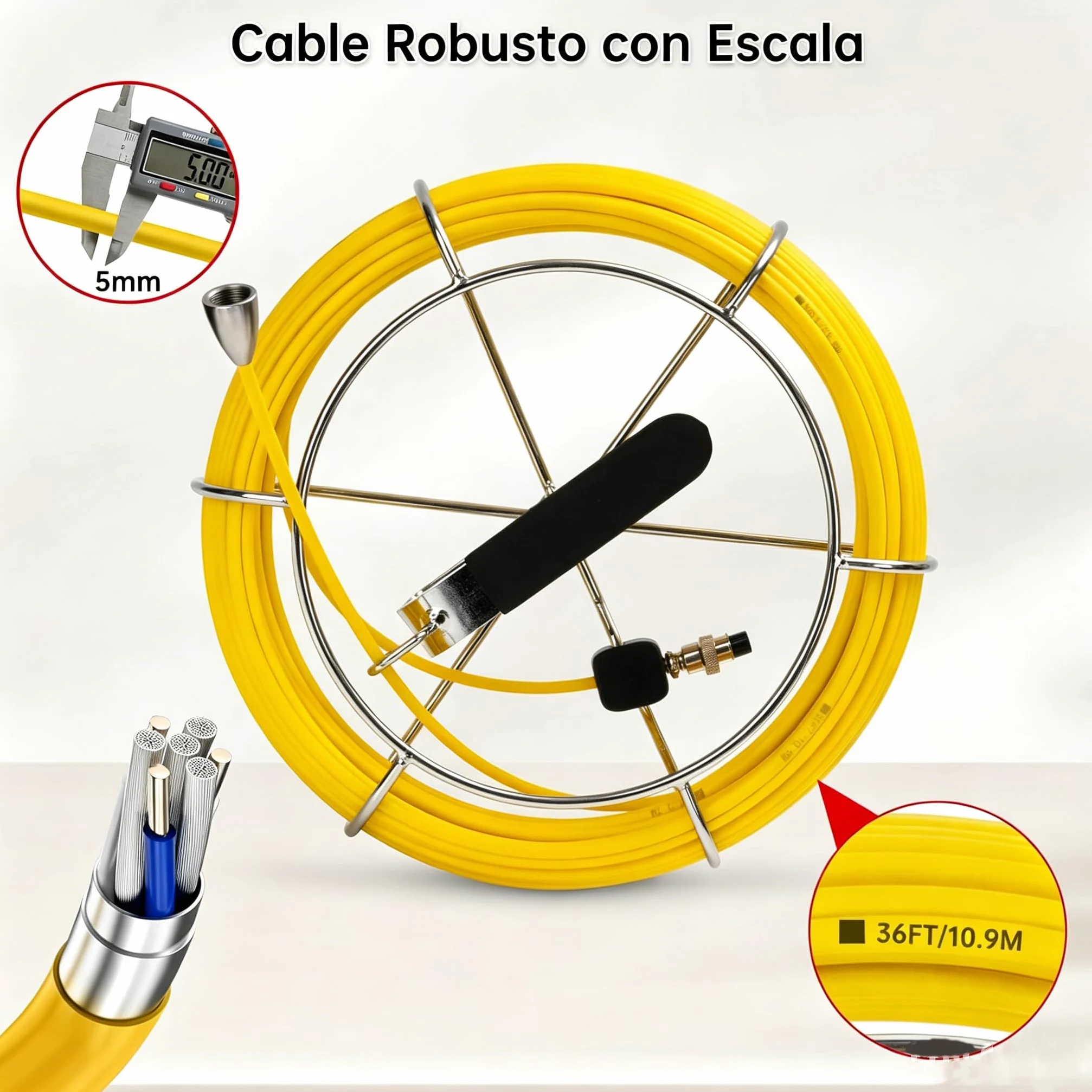 Cámara de inspección de alcantarillado de 30 m con Monitor DVR de 9 Pulgadas y Almacenamiento de 16 GB, cámara portátil para Drenaje de tuberías, con 12 Luces, Ruedas guía y medidor de Distancia