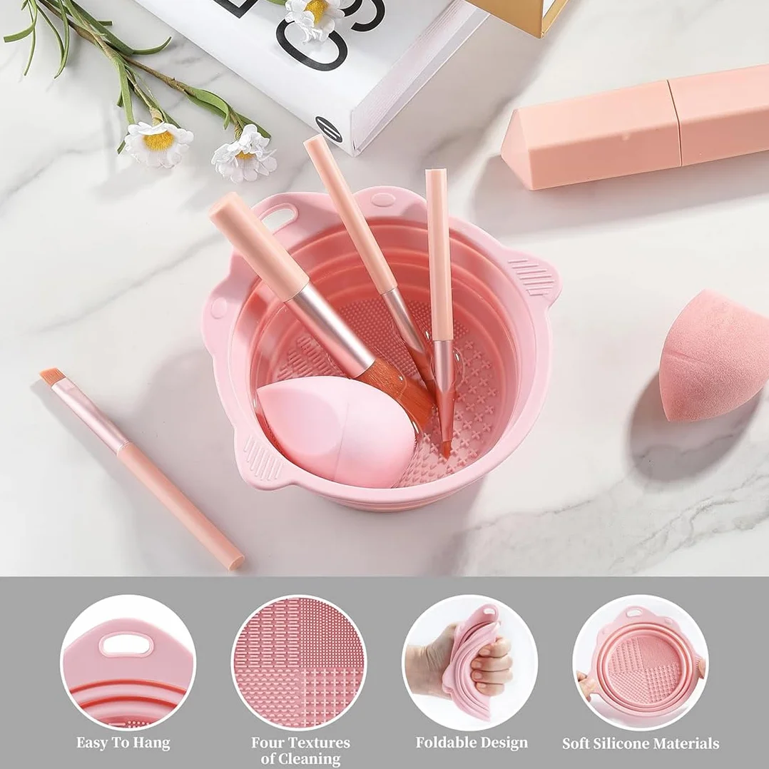 Almohadilla de silicona para limpieza de brochas de maquillaje plegable portátil