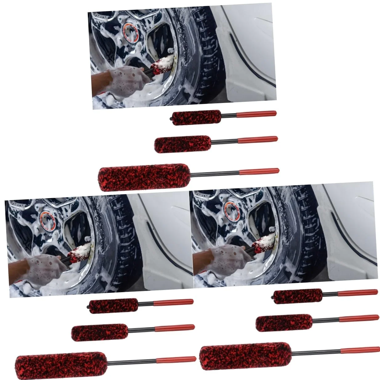 Cabilock 3 Series Cepillo De Limpieza De Neumáticos Depurador De Llantas Fuerza Fregar Lavar Limpiador Auto Detallado Cepillo De Rueda Chico Herramientas De Limpieza Rojo Lana 3 Piezas*3