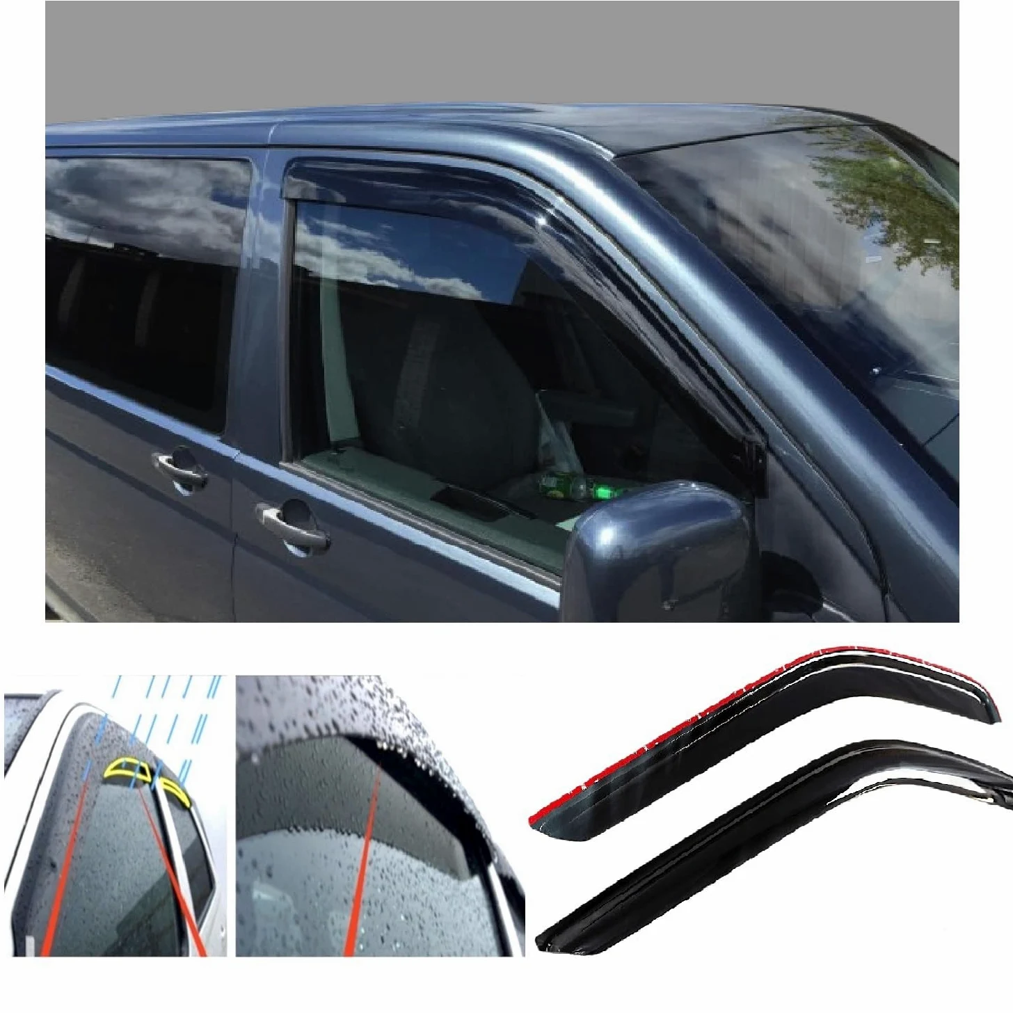 2X Deflectores de Aire Compatible con Transporter T5 T6 2003 - Presente Derivabrisas protección Sol Lluvia Nieve Viento Vidrio acrílico PMMA de Primera Calidad