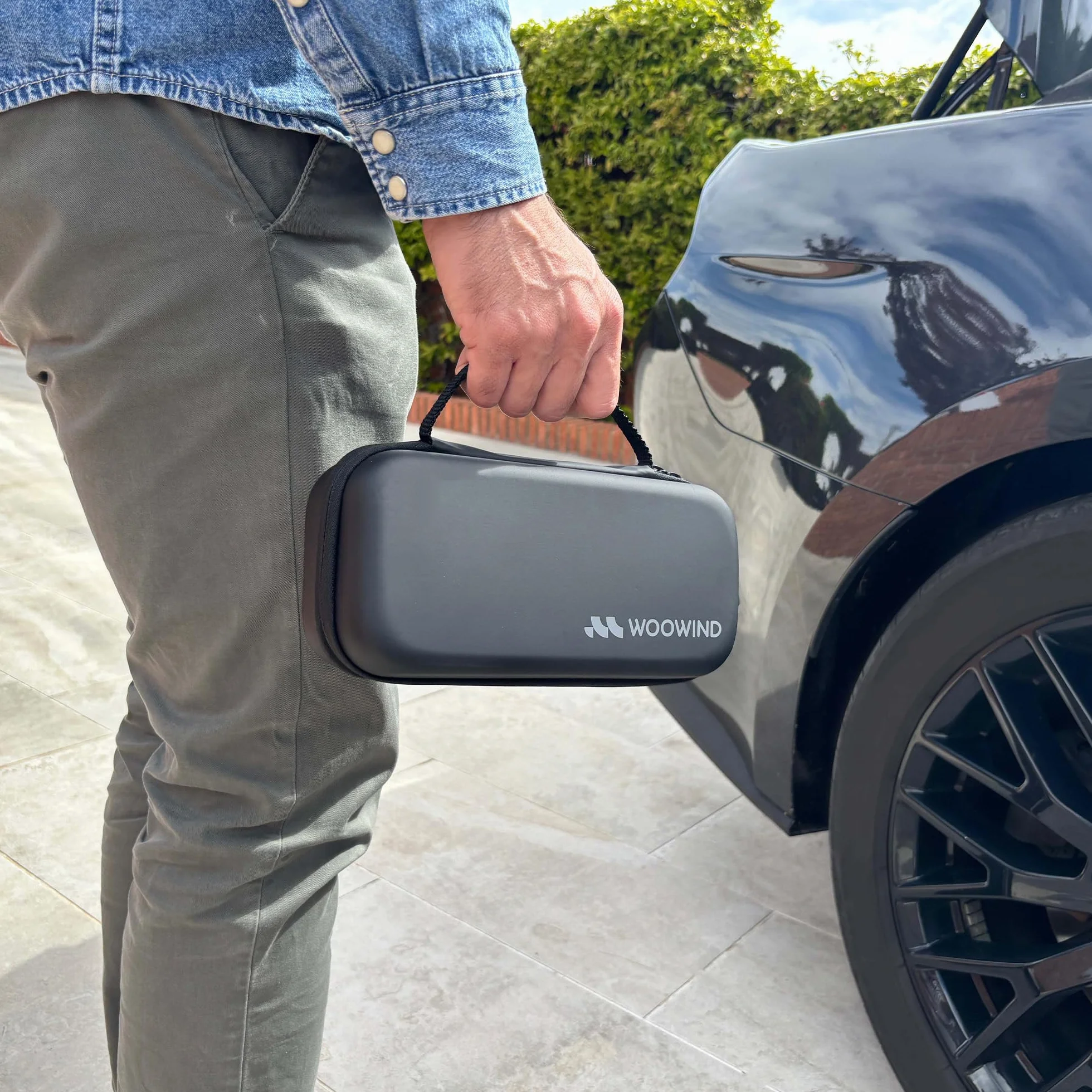 Woowind Ventus Pro Compresor Aire Portátil 150PSI/10,3Bar, Inflador Eléctrico Coche Recargable, Inalámbrico o con Cable 12V DC, Apagado Automático y Linterna LED + Estuche de Transporte