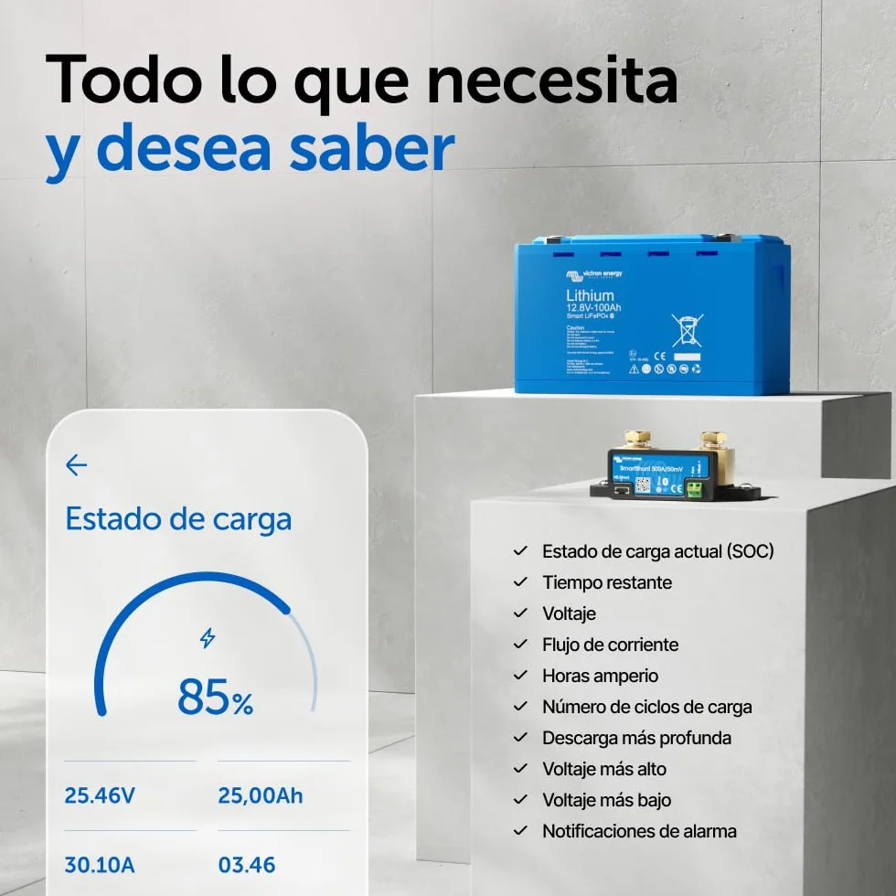Victron Energy SmartShunt Monitor de Batería de 500 amperios (Bluetooth)