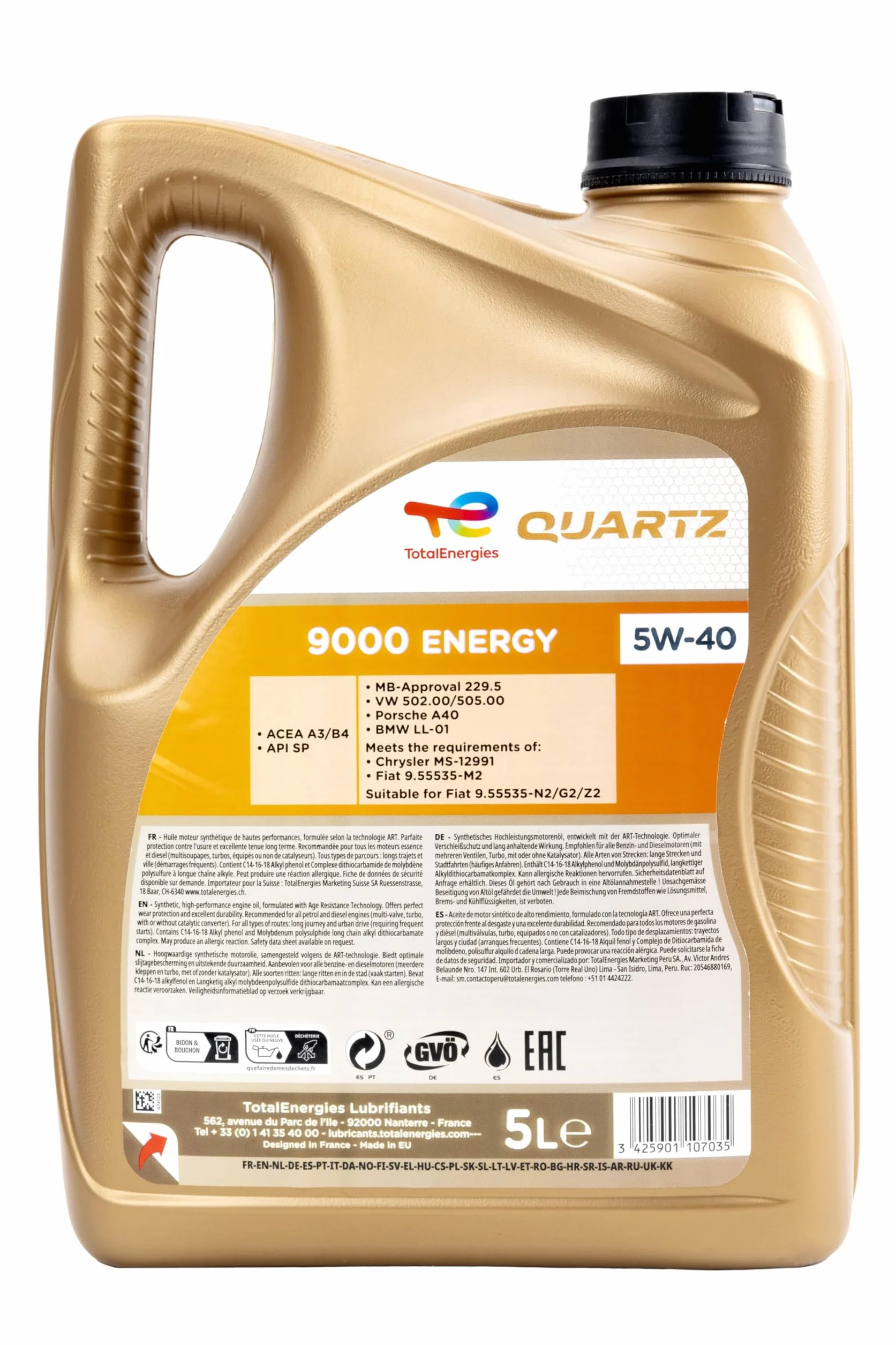 Total Aceite Lubricante de Motor Total Quartz 9000 Energy 5W-40 5 Litros